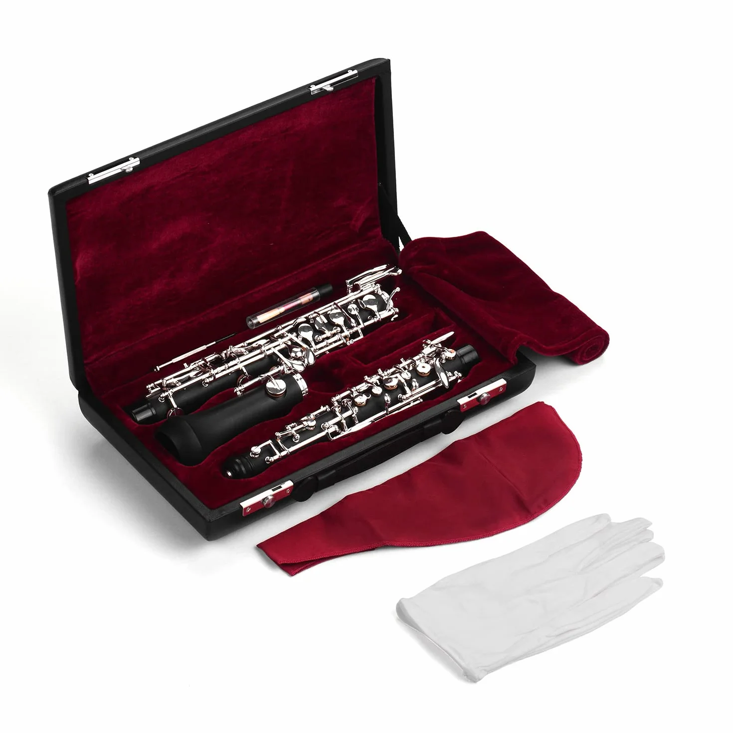 HUIOP Oboe Professionale C - Chiave Semi-Automatica, Tasti Nichelati, Strumento a Fiato con Ancia, Guanti, Custodia in Pelle, Borsa, Panno per Pulizia e Mini Cacciavite