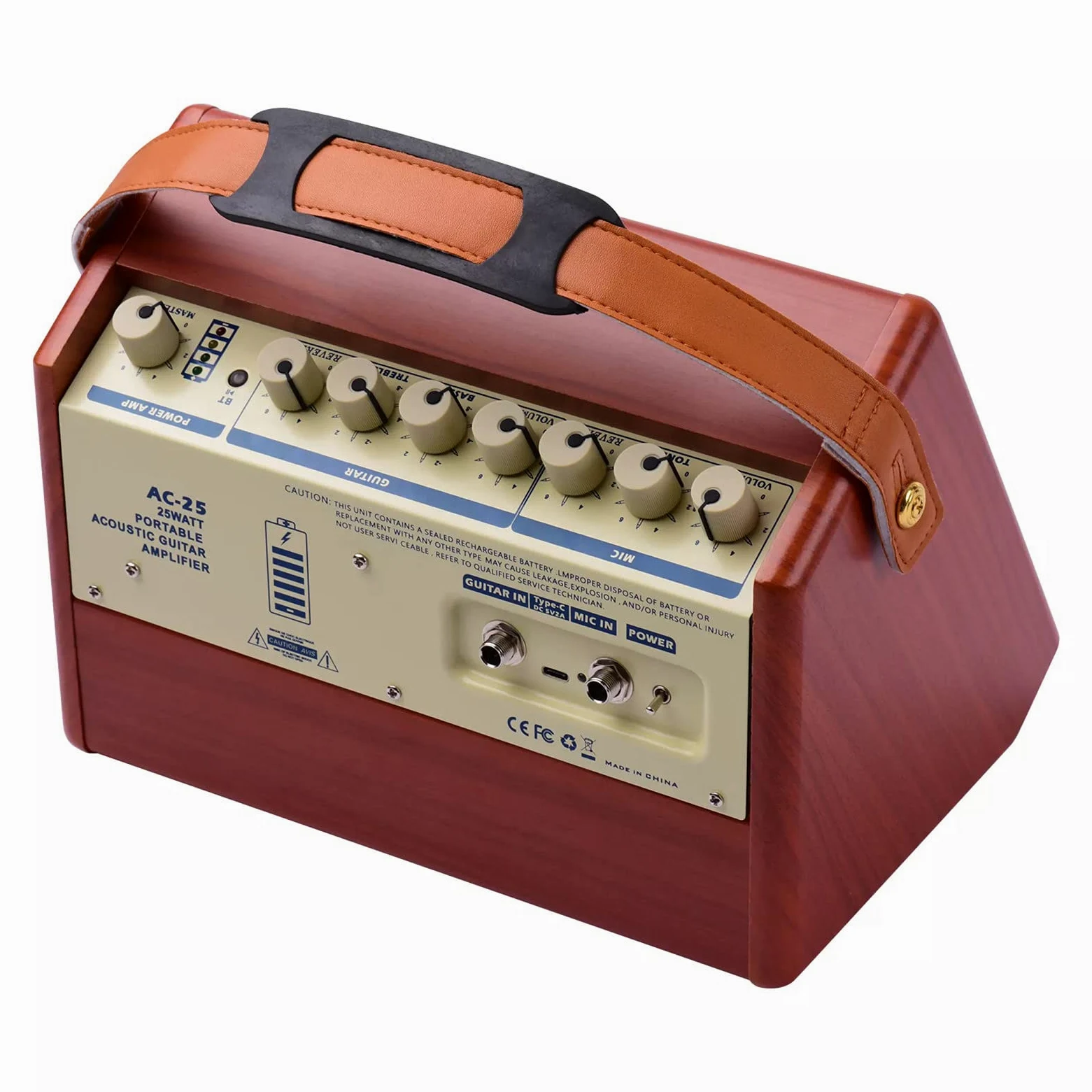 Btuty - Amplificatore per Chitarra Acustica da 25 W Ricaricabile Altoparlante Wireless BT, Controllo Indipendente del Riverbero, del Volume del tono dei Bassi e degli acuti con Ingresso