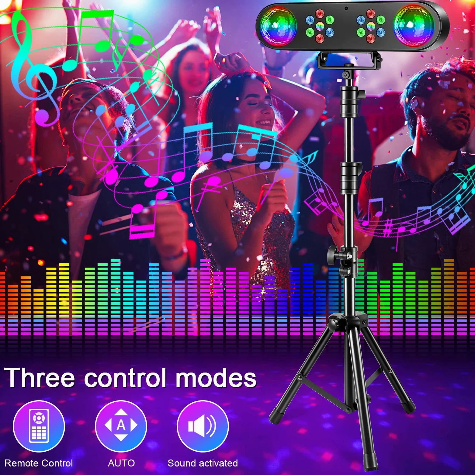 Luce da DJ con treppiede, luci da bar, spinning ball discoteca, telecomando e impianto di luce da palcoscenico, attivata per bar, concerti, mobili, balli, matrimoni, Halloween