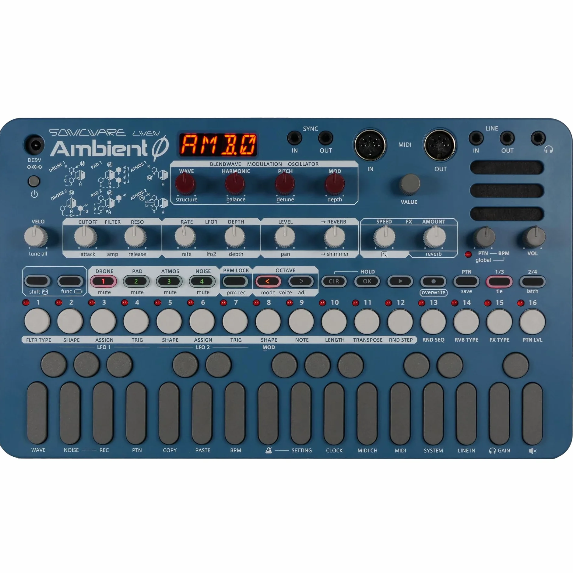 Sonicware Liven Ambient Ø [Sintetizzatore di paesaggi sonori] Generatore ambientale a 4 strati per droni, pad, atmosfere e rumori, portatile con altoparlante integrato e alimentazione a batteria