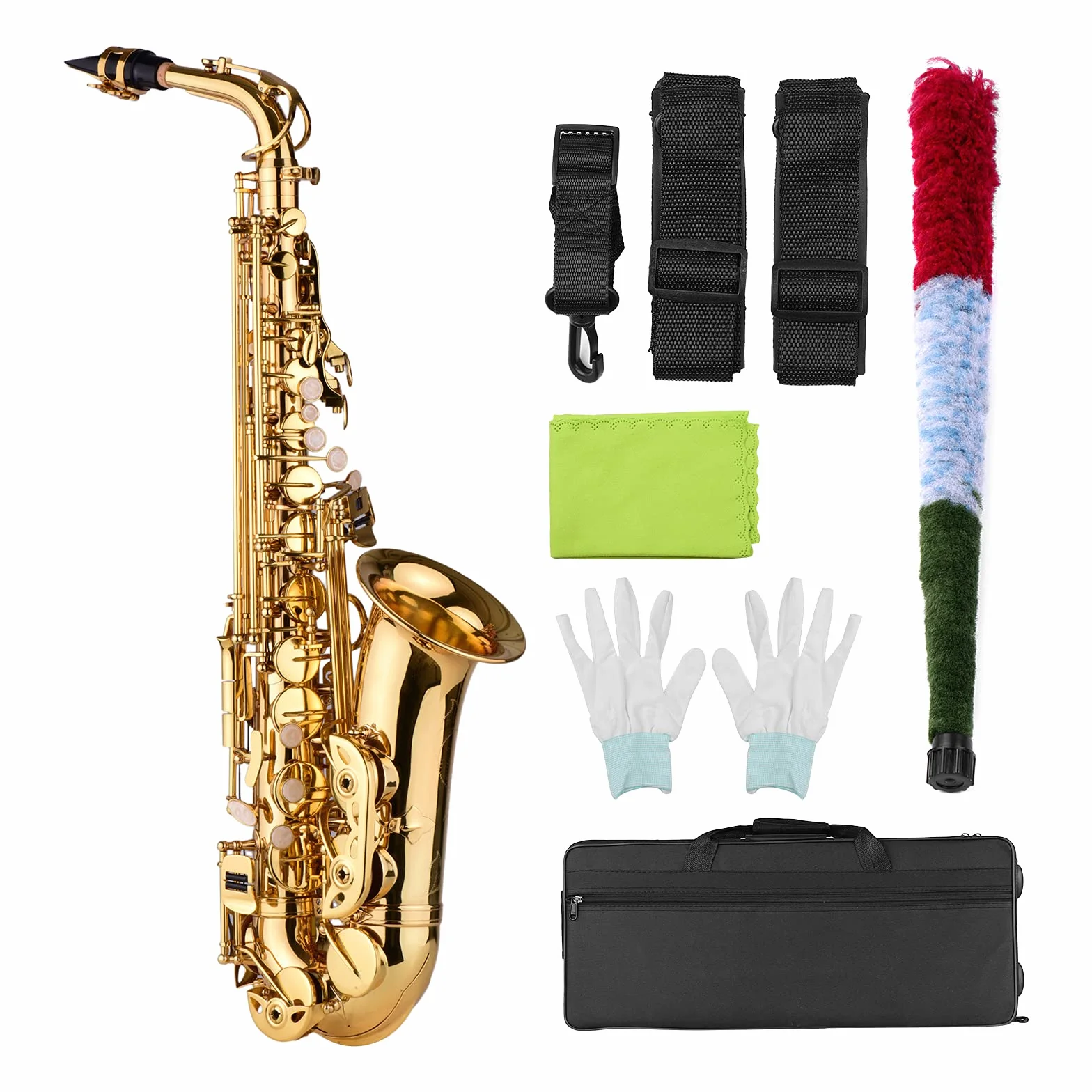 Saxfono EB Alto, Sax Laccato in Ottone con Suono Puro per Begner, Accessori Professionali Inclusi