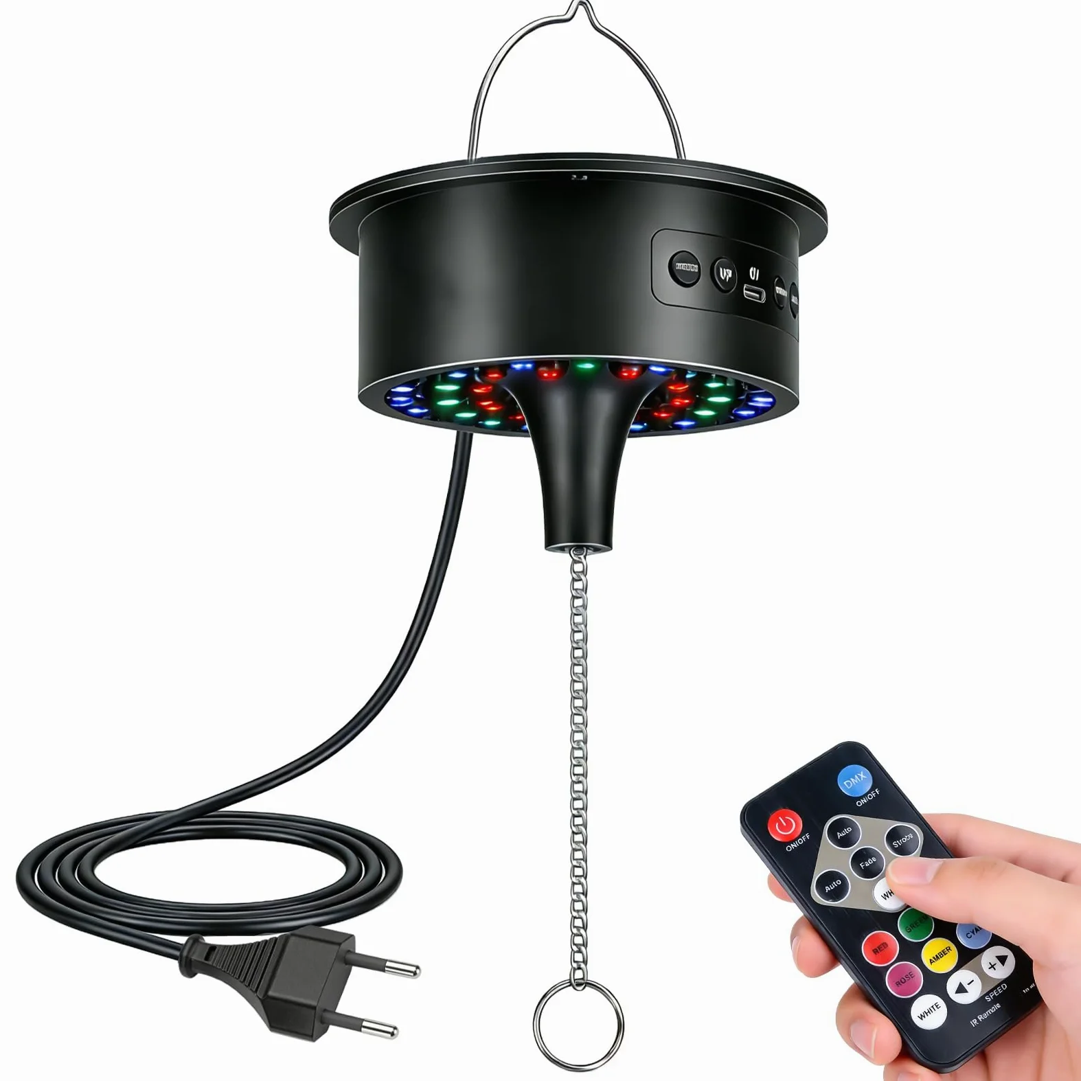 Sfera da discoteca motore con luce a LED, motore rotativo con telecomando, 30 perline LED, luce da discoteca, velocità di rotazione regolabile, azionamento silenzioso per sfera da discoteca, festa DJ