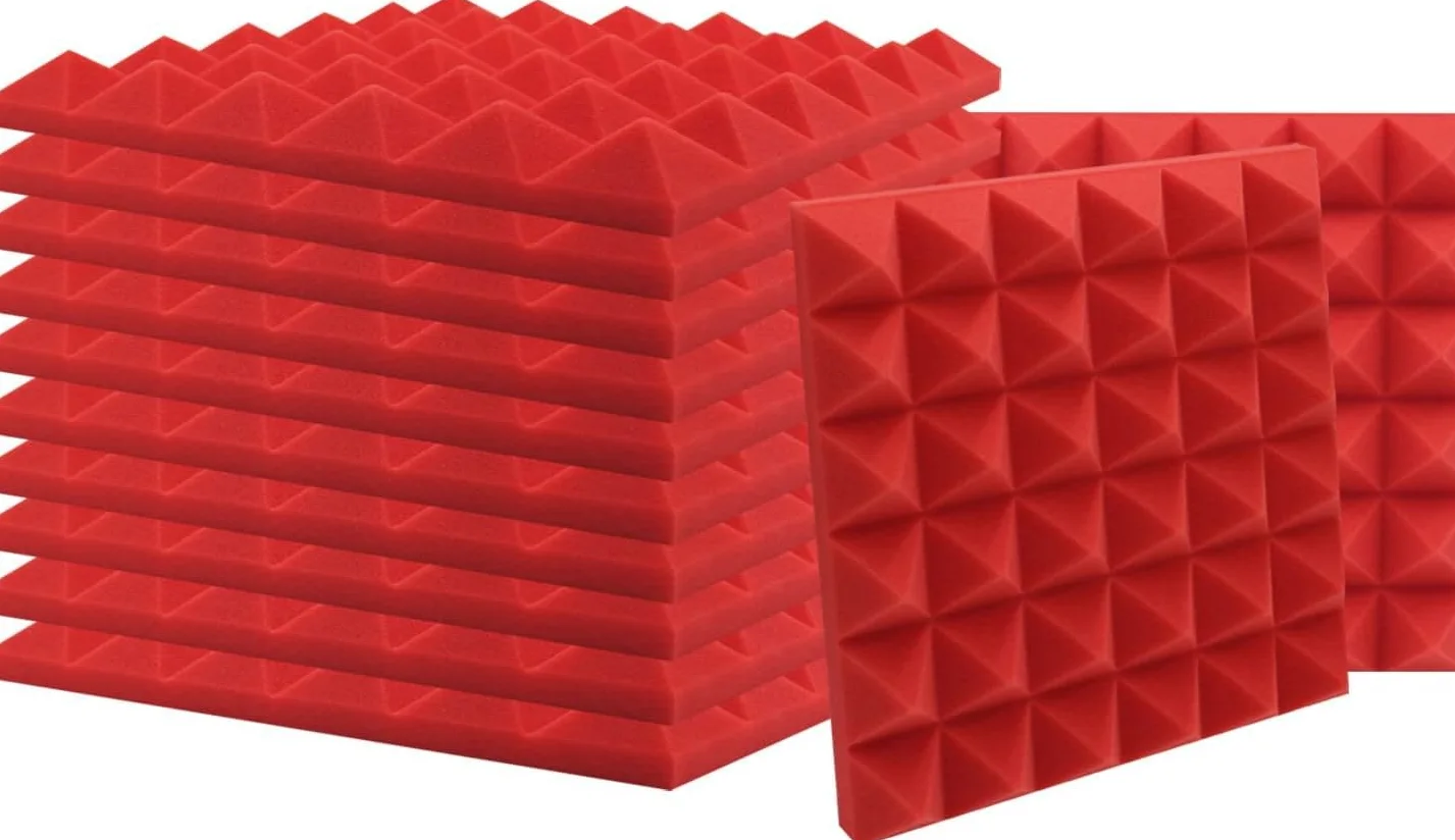 SK Studio 12 Pezzo Cuneo Fonoassorbenti Isolanti Studio Acustici Parete Piastrelle Pannelli coefficiente di insonorizzazione 30x30x2.5cm, Rosso