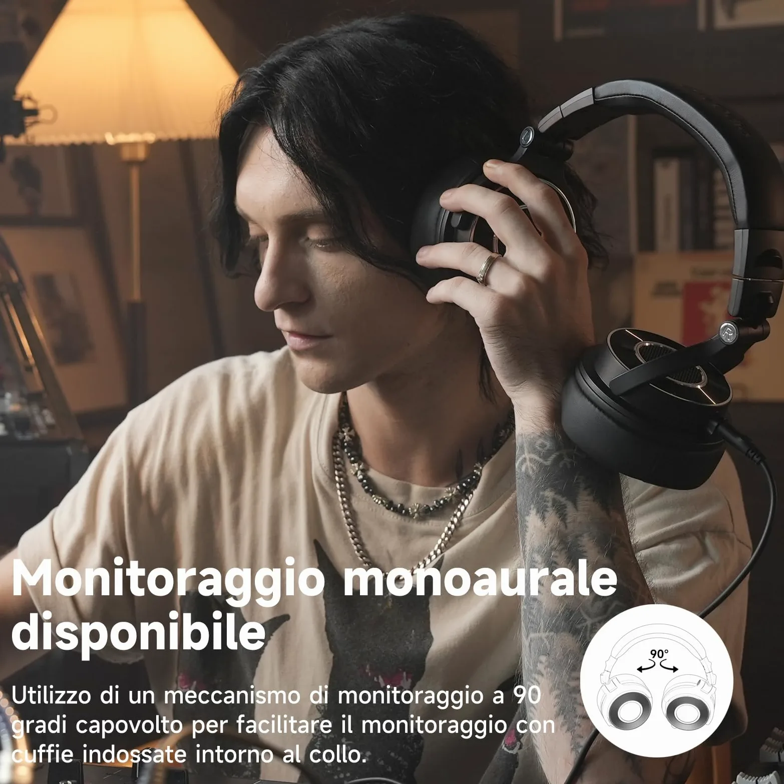 OneOdio Monitor 60 Cuffie Professionali da Studio, Cuffie Sopra l'orecchio con Driver da 50 mm Audio ad Alta Risoluzione, Cavo Staccabile (3,5 mm / 6,35 mm), per Podcast, Creatori, DJs, PC