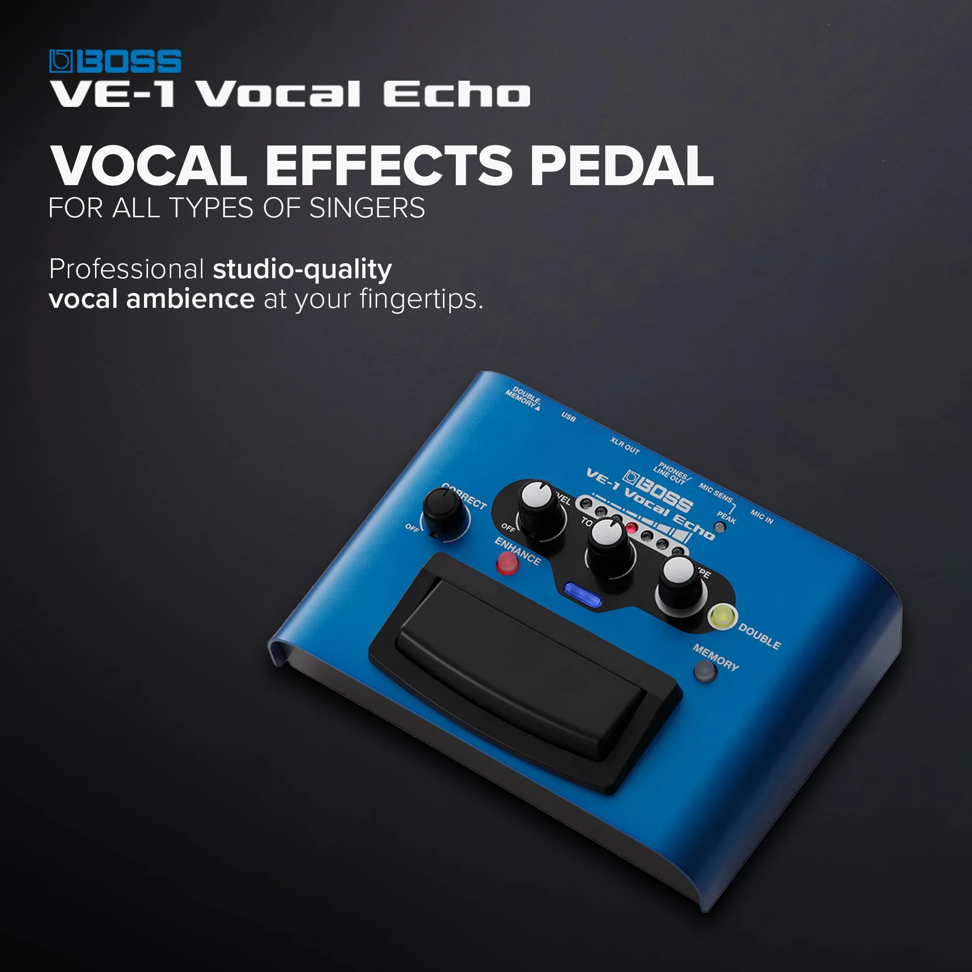 BOSS VE-1 Vocal Echo per Cantanti e Vocalist | Controllate il Suono della Vostra Voce in Tempo Reale | Aggiungete Ambienze Naturali o un Intenso Riverbero alla vostra Voce