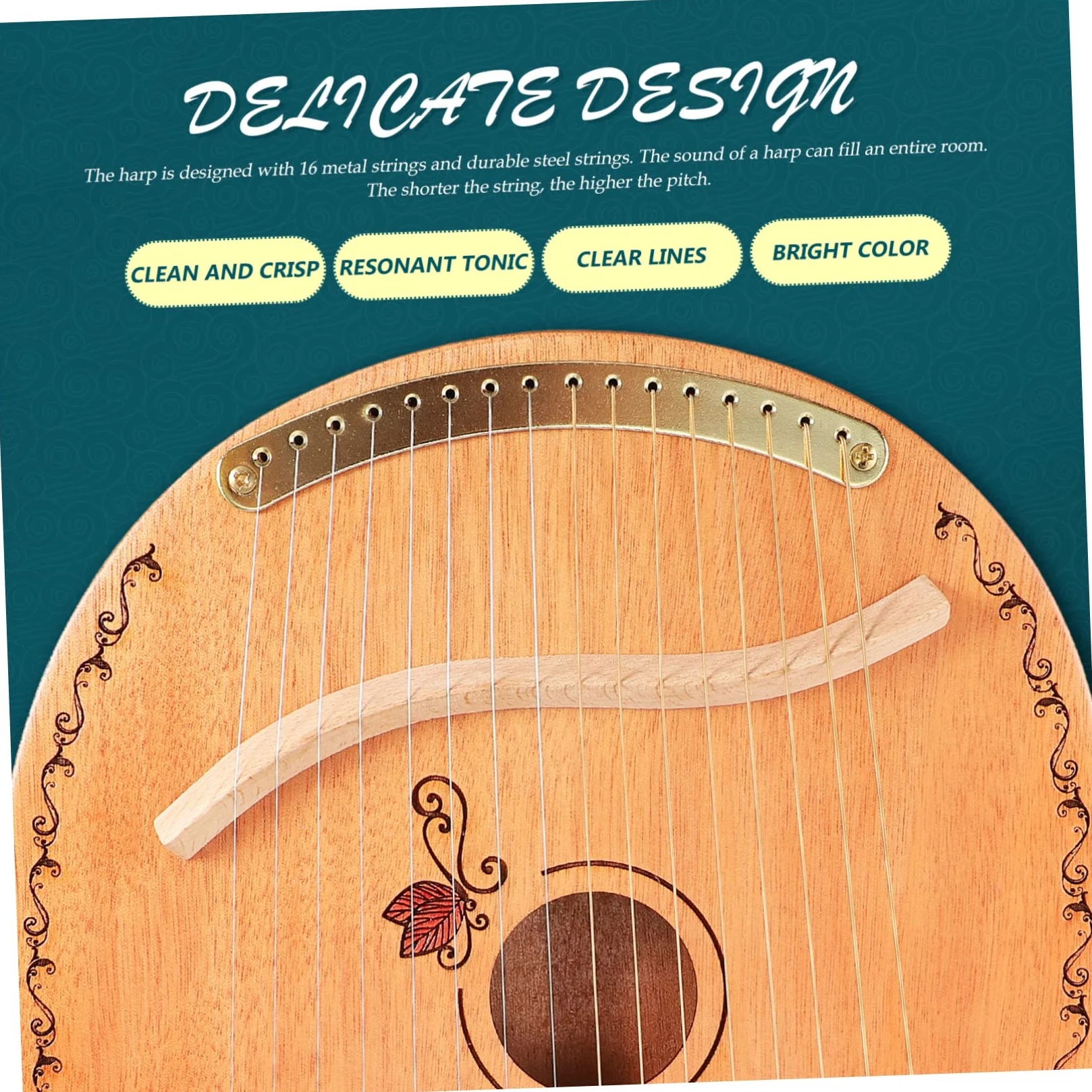 Toyvian Arpa Lira in Legno a 16 Corde Corde Arrotondate Per Presa Confortevole, Strumento Musicale Artigianale Dal Suono Meraviglioso, Come Regalo e Per Appassionati Di Musica