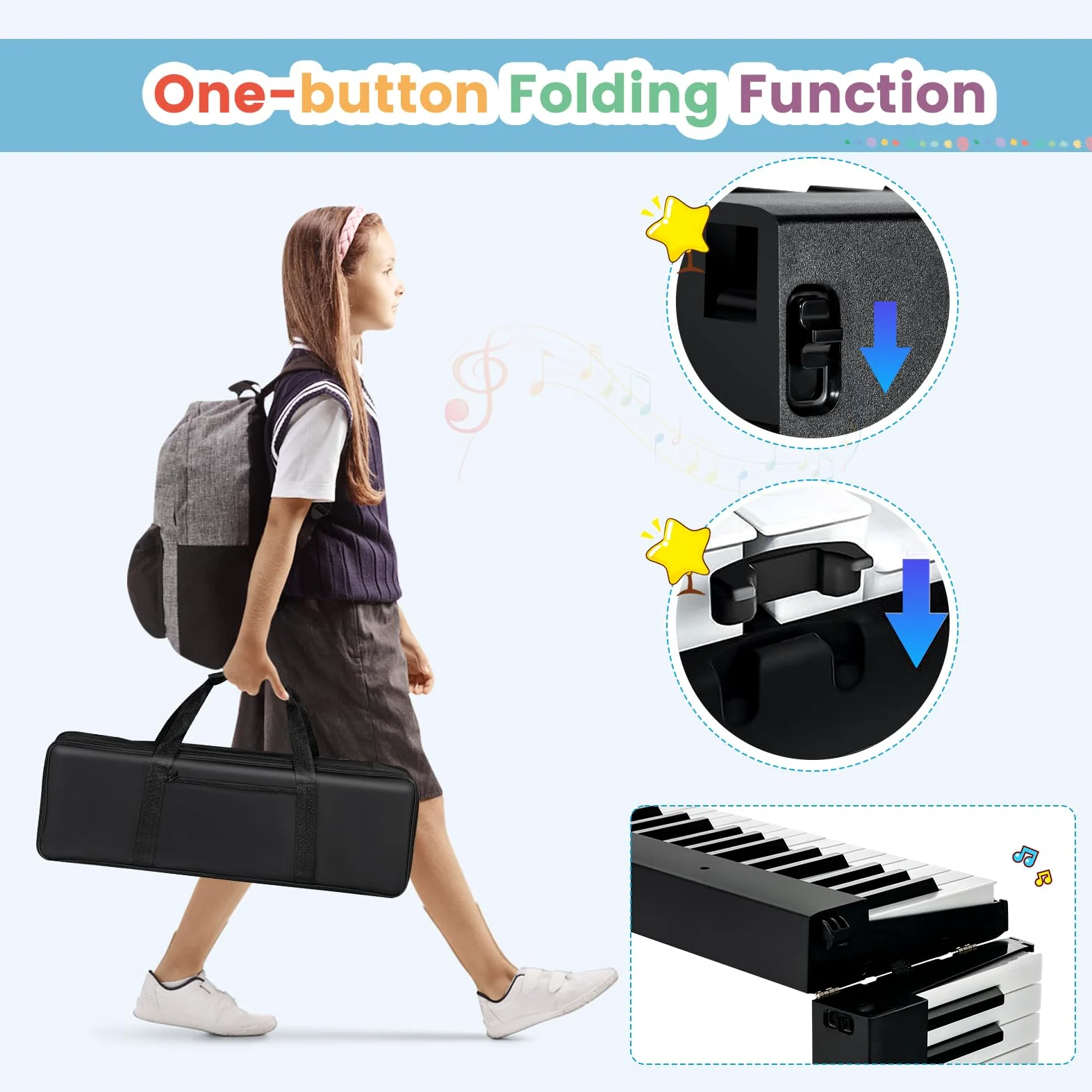 KOMFOTTEU Pianoforte Digitale 88 Tasti Pieghevole, Tastiera Elettronica Multifunzionale con Pedale Sustain per Principianti, Pianola Portatile con Borsa per Pianoforte (Nero)
