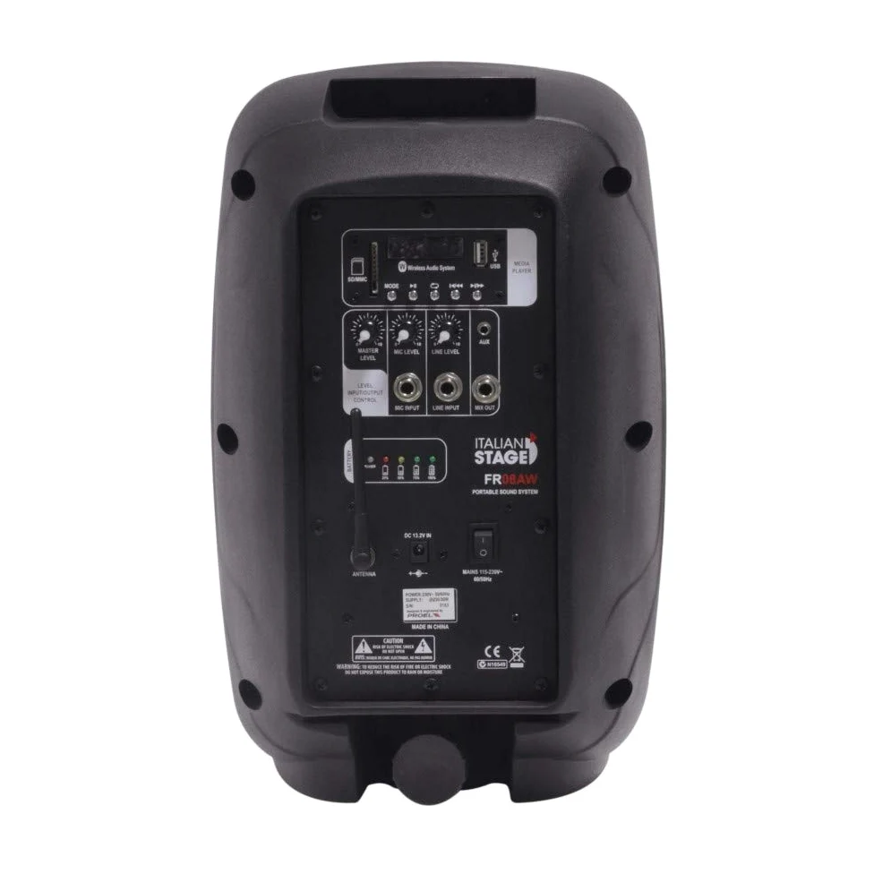 Italian Stage FR08AW by Proel - Diffusore portatile amplificato a batteria, con mp3 player, sd card, usb e bluetooth. (FR08AW)