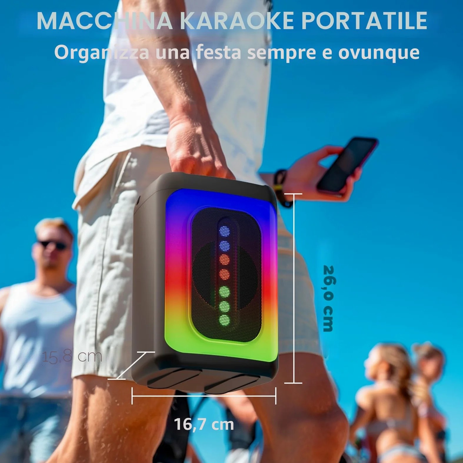 Ankuka Macchina per karaoke con 2 microfoni, altoparlante Bluetooth portatile con luci LED, TF/USB, FM, AUX, TWS, per feste e adulti, regalo per amici e familiari (nero)