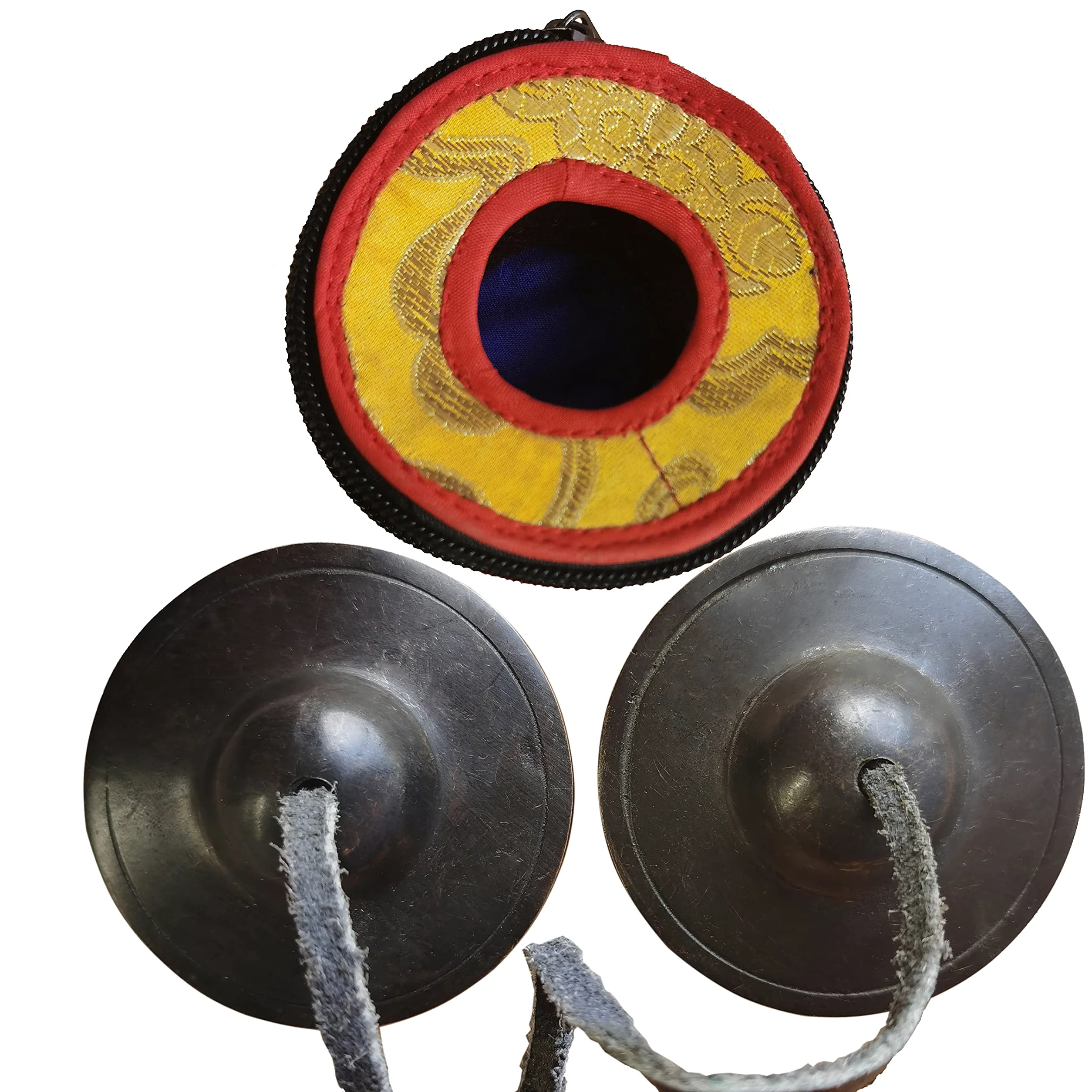 Set di Campane Tibetana Tingsha Tibetano - Cimbali Piatti Piattini da dita Tibetani - Fatti a Mano in Nepal - Ottone, Marrone Liscia, 6,5 cm