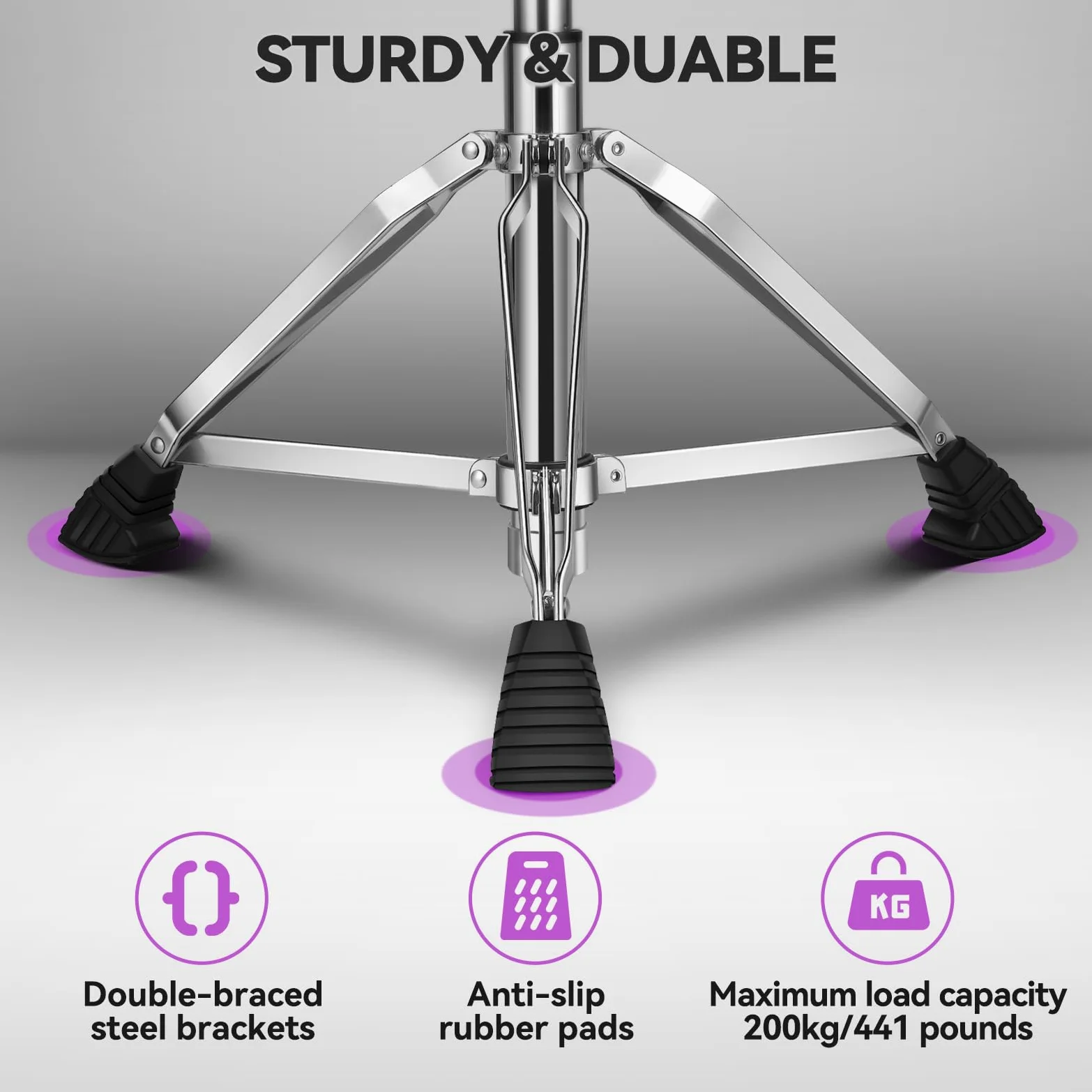 Drum Throne con schienale imbottito sedia per tamburo idraulico regolabile in altezza sgabello per batteria con bassi stabili Comodo sedile per batteria in memory foam per batteristi adulti