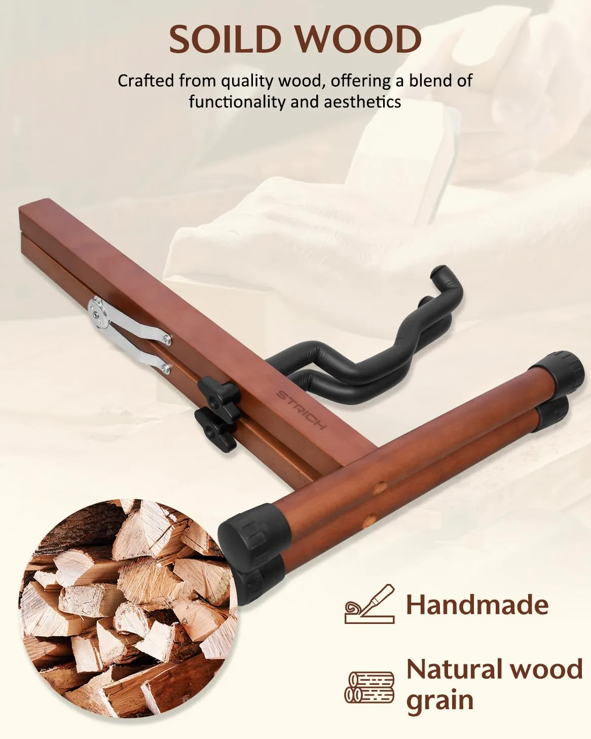 STRICH Supporto per chitarra in legno, pieghevole, stile A, per chitarra acustica, elettrica, da pavimento, per basso, violoncello, mandolino, banjo (colore noce)