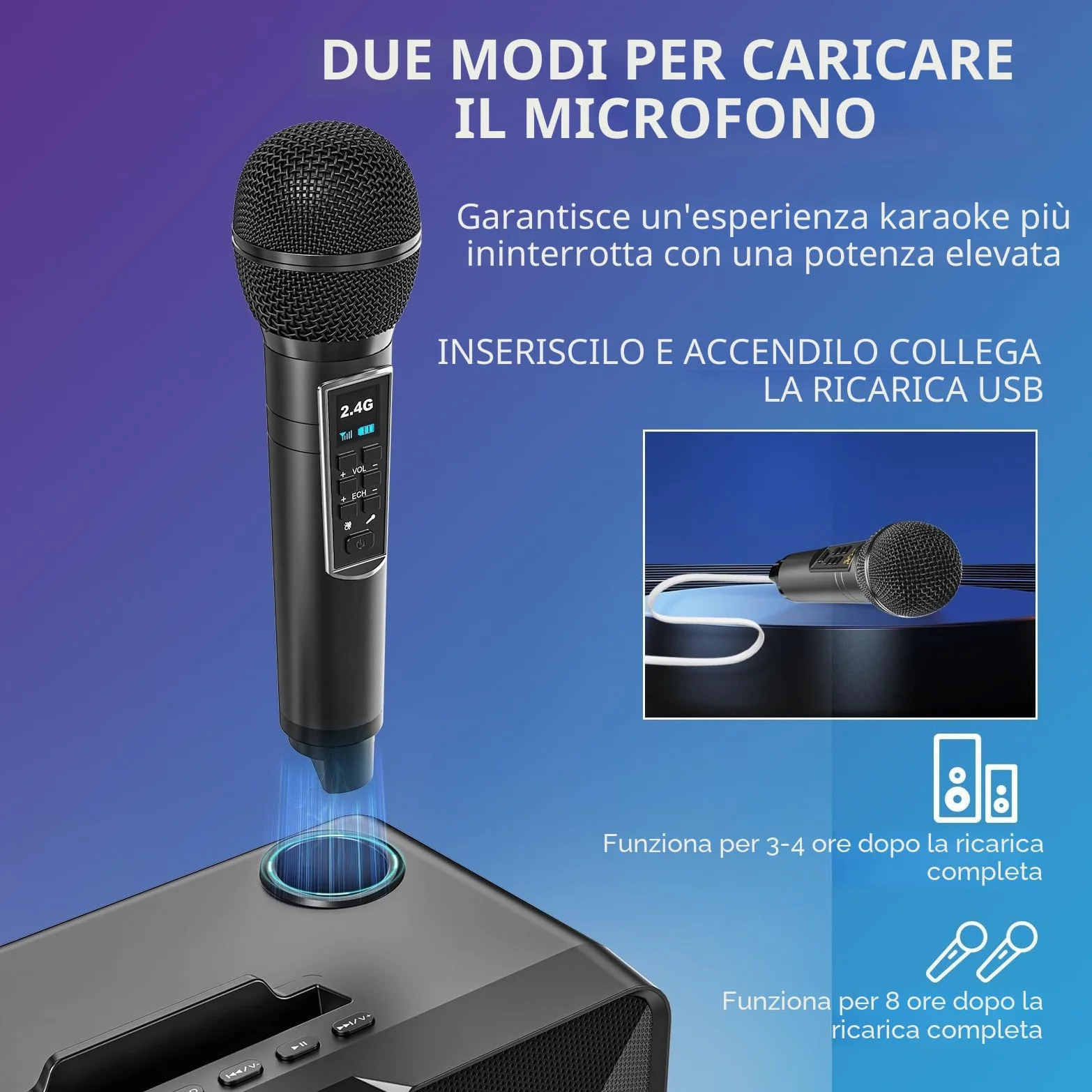 Casse Karaoke Portatile, Tutto-in-Uno Karaoke Professionale Completo con Cassa Bluetooth da 20W, 2 Microfoni Karaoke Wireless e Slot per Microfono Ricaricabile, Ideale per Karaoke Domestico
