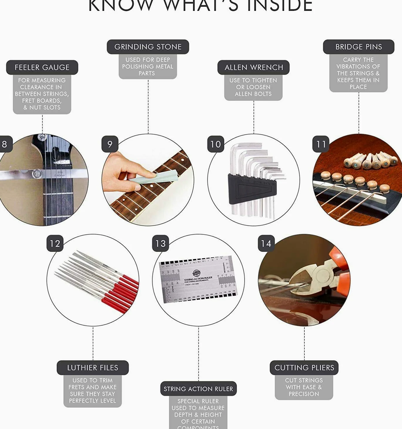 Kit di attrezzi per la riparazione della chitarra, Bprtcra 45 pezzi kit di strumenti per la pulizia della chitarra, kit di strumenti per chitarra per chitarra