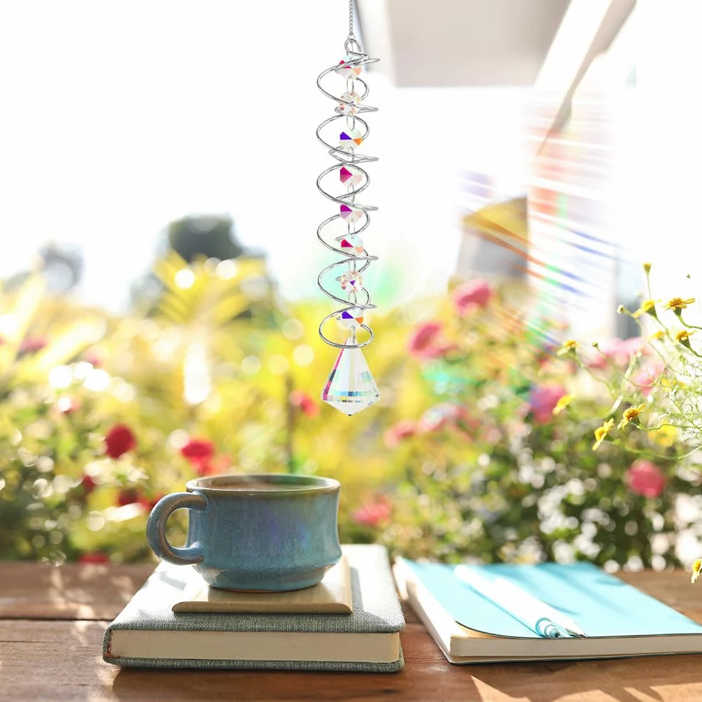 5 Pezzi 45 cm Cattura Sole in Cristallo con Doppia Spirale Scacciapensieri inCristallo Acchiappasole Cristallo da Appendere Acchiappasole diCristallo per Decorazioni Giardino,Casa,Terrazzo