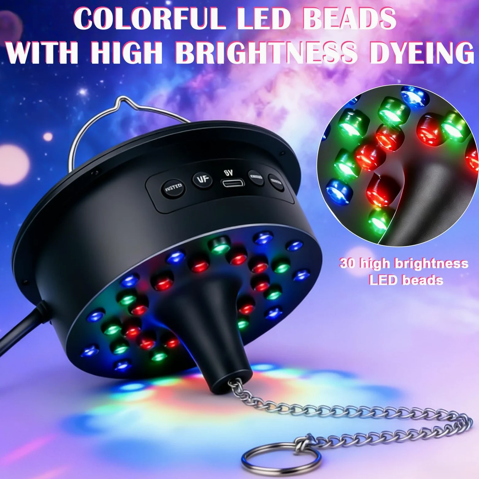 Sfera da discoteca motore con luce a LED, motore rotativo con telecomando, 30 perline LED, luce da discoteca, velocità di rotazione regolabile, azionamento silenzioso per sfera da discoteca, festa DJ