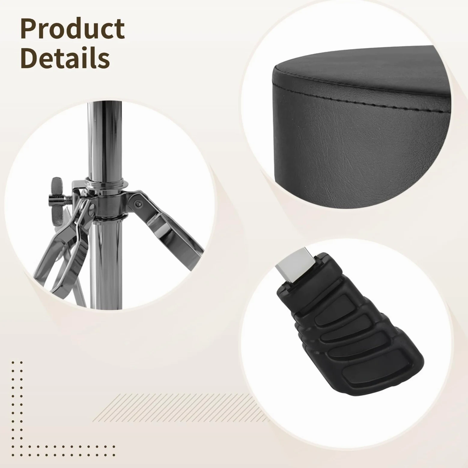 Drum Throne con altezza regolabile (42,4-55,1 cm), robusto sgabello imbottito con base in acciaio a 3 gambe, design pieghevole e piedini antiscivolo per batteristi e musicisti