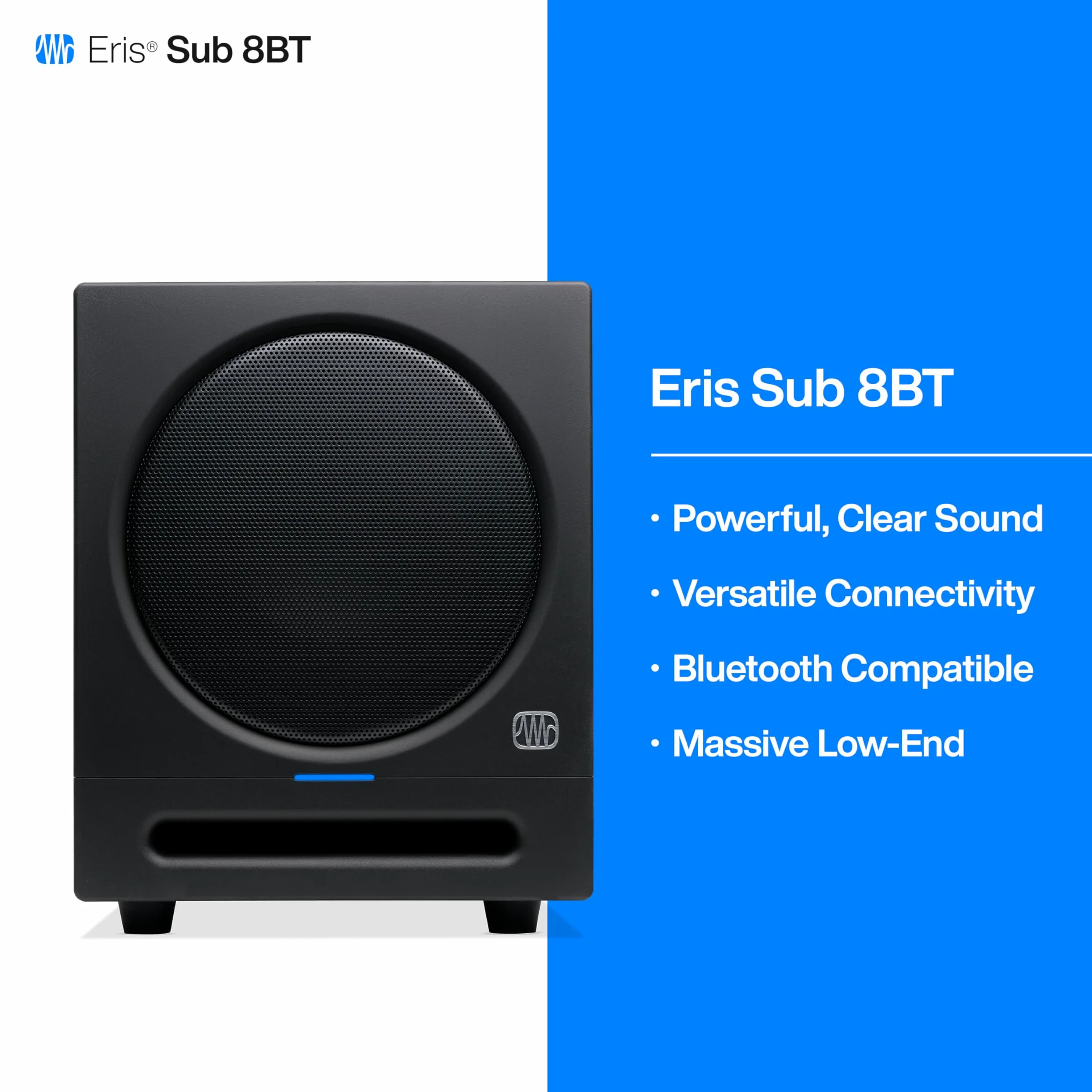 PreSonus Eris Sub 8BT — 8" Inch Powered Subwoofer, Powered Sub, Active Subwoofer, Wireless, Bluetooth, Home Audio, Bass Speaker, Home Theater, Music Production, Gaming