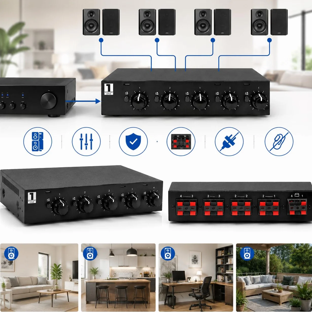 System One SC4B – Selettore per 4 coppie di diffusori con controllo del volume
