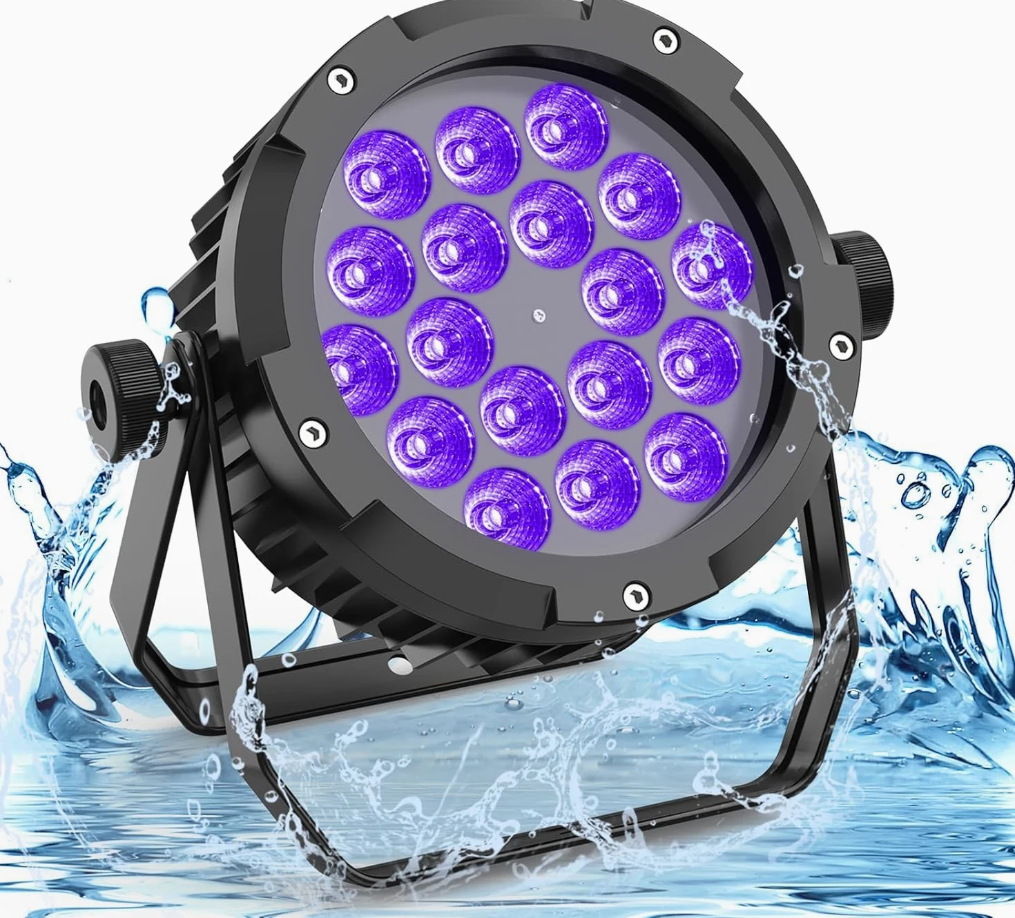 Impermeabile Par LED RGBWA+UV 6 in 1, 18 LED Luce di Scena con DMX-6/10CH y Efectos Estroboscópica, Illuminazione Palco per Discoteche, Matrimoni, Bar, Spettacoli, Piscina