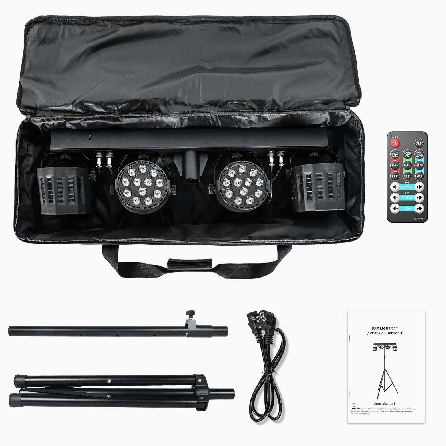 60 W Derby + RGBW LED Par luce DJ con supporto e telecomando, illuminazione da palco con DMX-3/6/15 canali luci discoteca per dj, feste, chiese, concerti, matrimoni, Natale (con borsa)