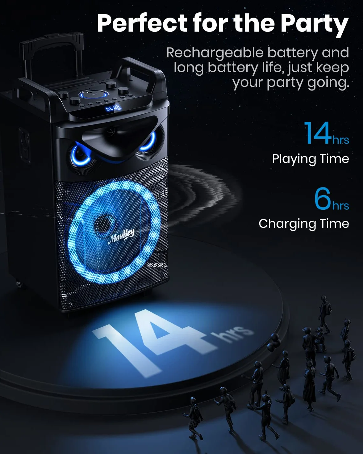 Moukey Casse Karaoke con 2 Microfoni wireless, Altoparlante portatile Bluetooth con Luci per feste, Regolazione di eco/alti/bassi, Woofer da 12 pollici Sistema PA Supporto TWS/REC/AUX IN/MP3/USB/TF/FM
