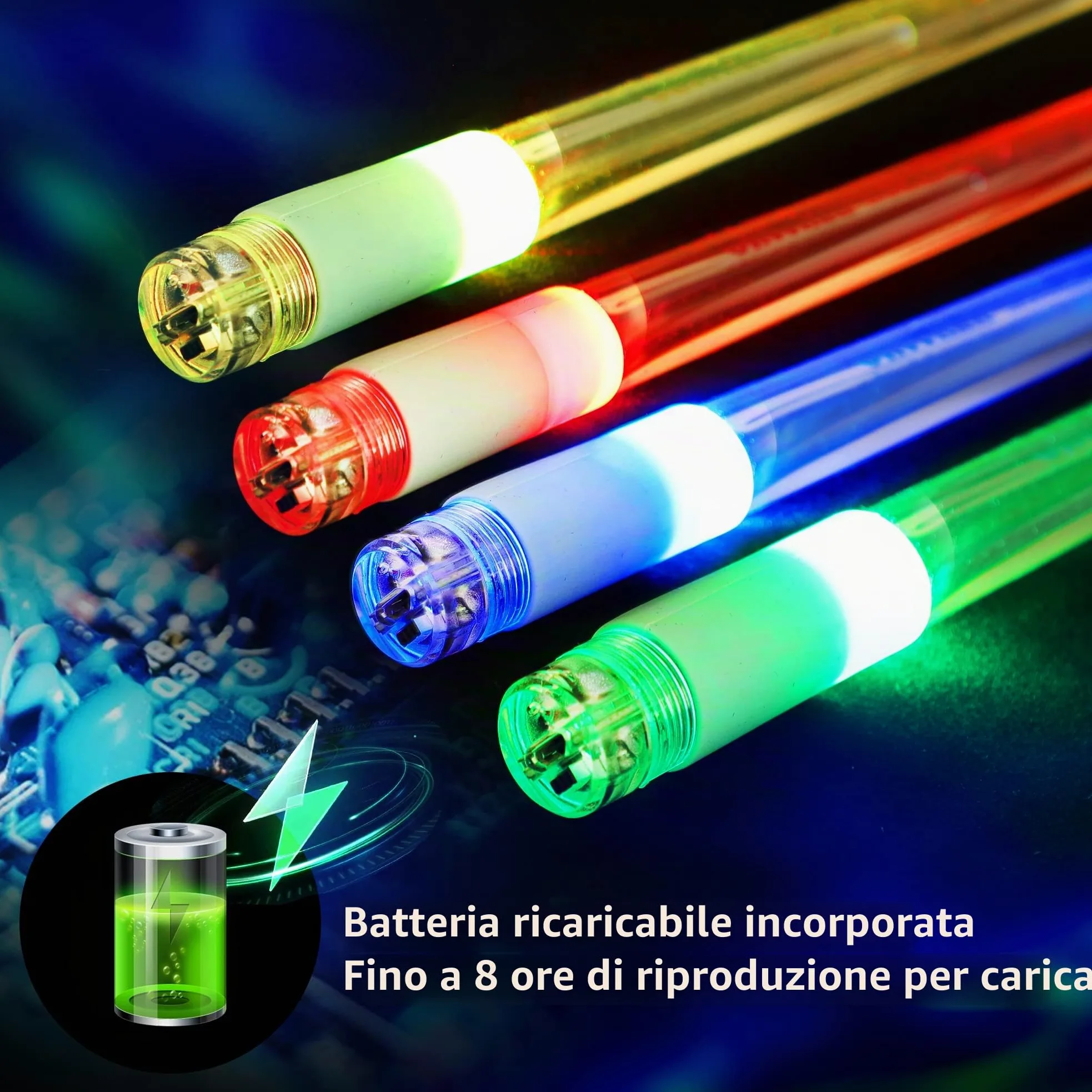 Vhffoso - Bacchette per batteria cambiacolore a luce LED, ricaricabili, 15 colori, con custodia, si illuminano al buio, in plastica, per adulti, personalizzate (2 pezzi/confezione)