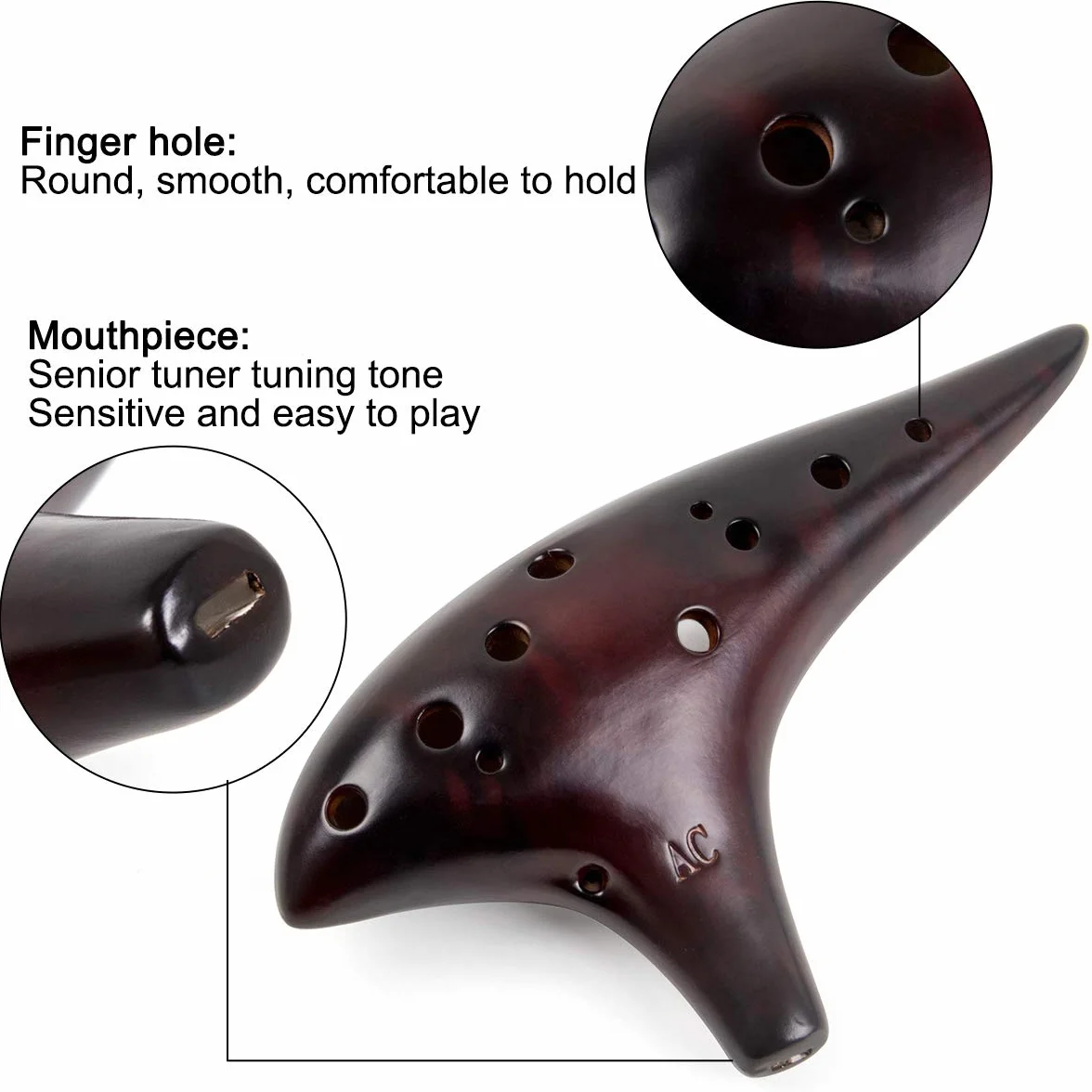 AKLOT Ocarina in ceramica fumé Ocarina Alto C a 12 fori Borsa protettiva Libretto di brani di base per bambini e adulti Affumicato