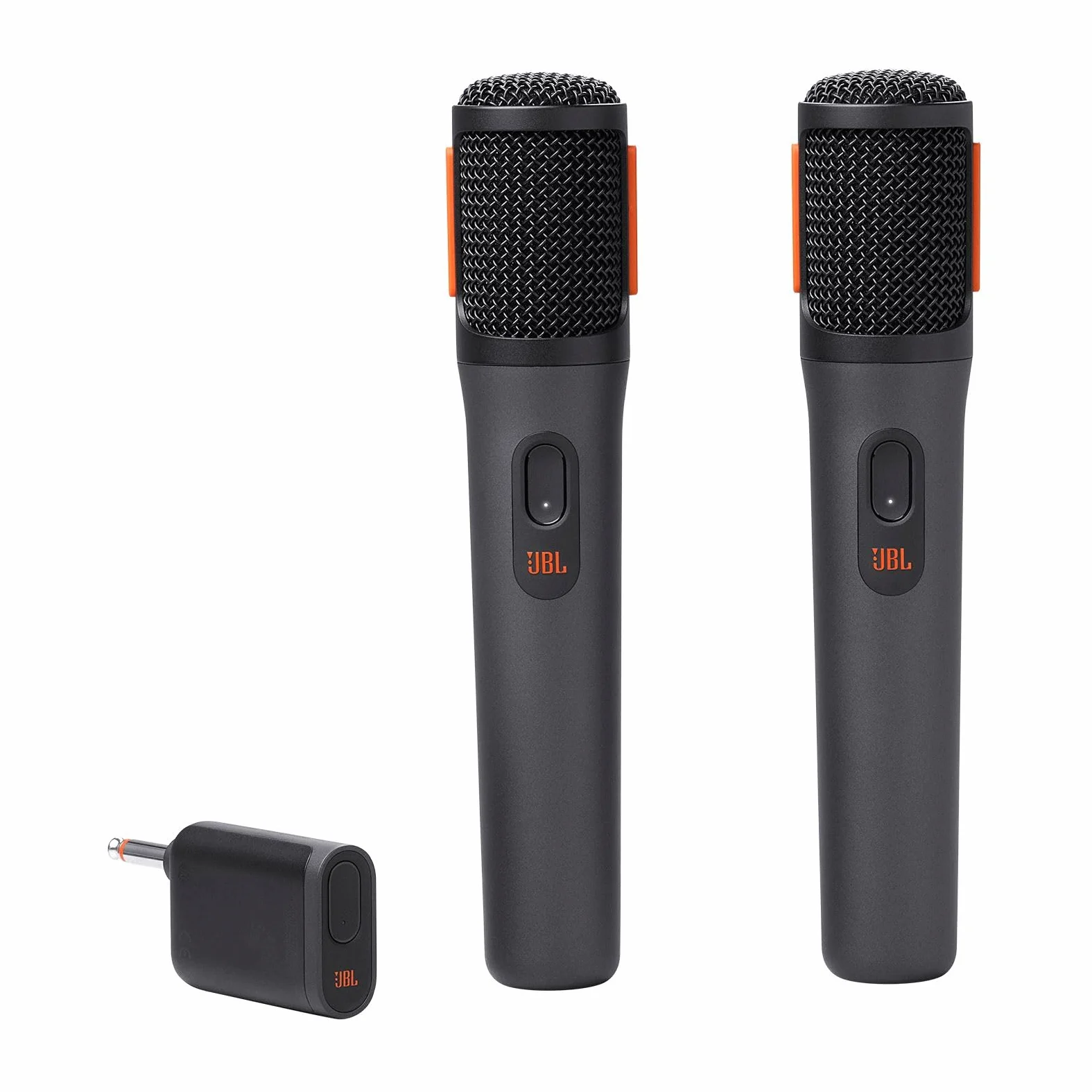 JBL Wireless Microphone, Set con 2 Microfoni Wireless e Ricevitore Wireless UHF a 2 Canali Ricaricabile Pattern Polare Cardioide, Compatibili con Diffusori JBL PartyBox , incluse Batterie AA, Nero