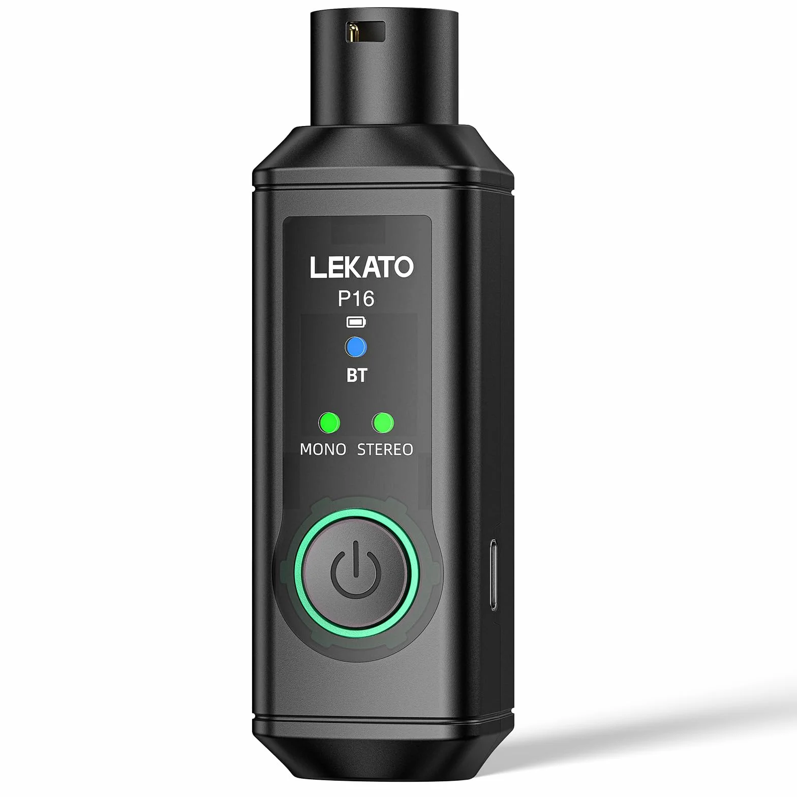 LEKATO P16 Ricevitore Bluetooth XLR, Audio Mono/Stereo, Autonomia 15 Ore, Bluetooth 5.3, 48kHz/24bit, Portata 50 m, per Mixer, DJ e Sistemi PA