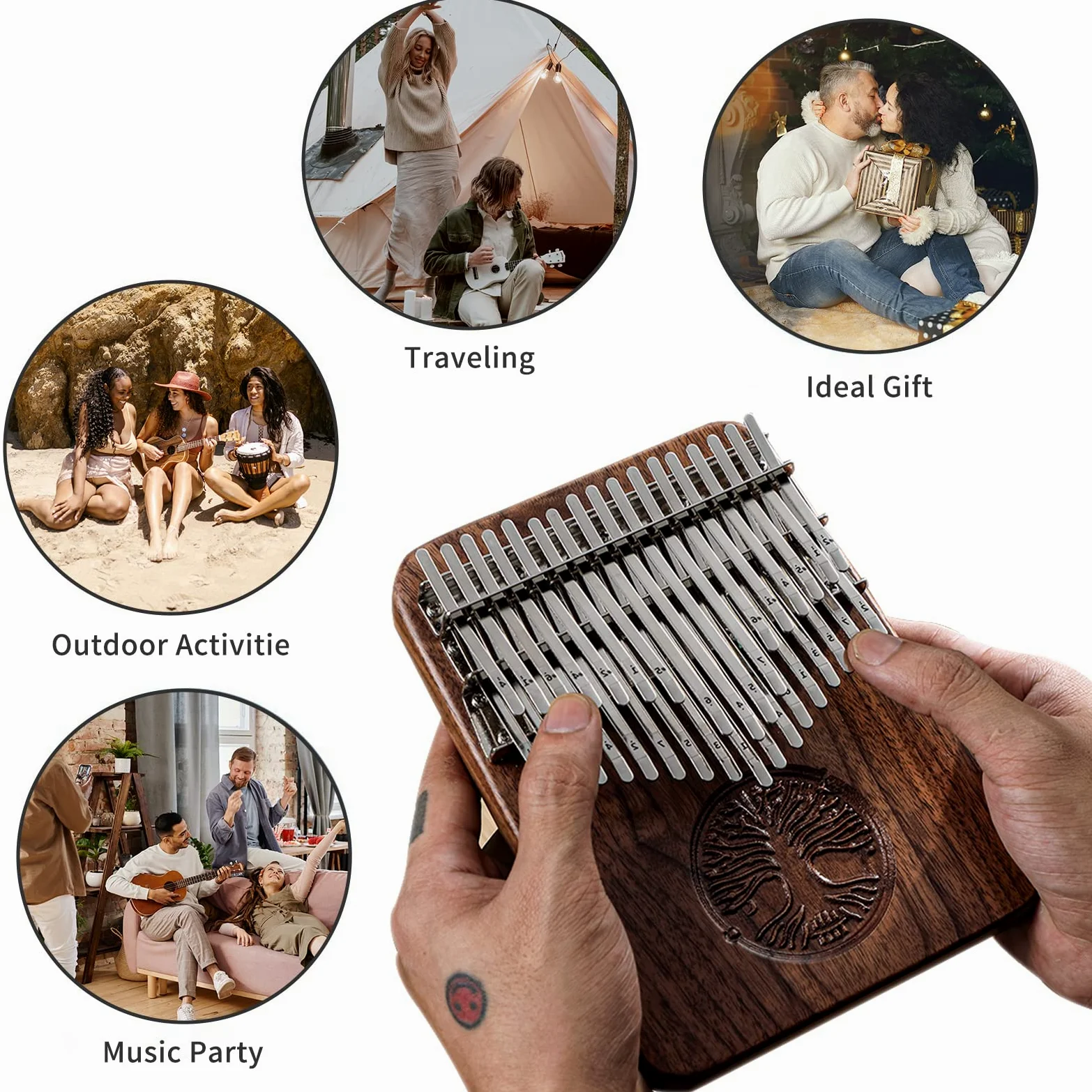 Kalimba Professionale a 34 Chiavi - Cromatica a Doppio Strato Con Tavola Armonica in Legno Massello - Tono Etereo Con Risonanza Sostenuta