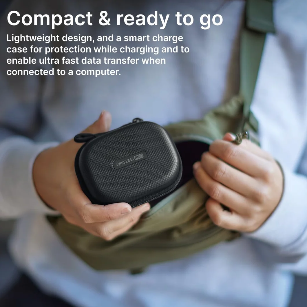 RØDE Wireless PRO, sistema microfonico wireless compatto con timecode, registrazione integrata a 32-bit float, 2 microfoni lavalier e custodia di ricarica smart per filmmaking e creazione di contenuti