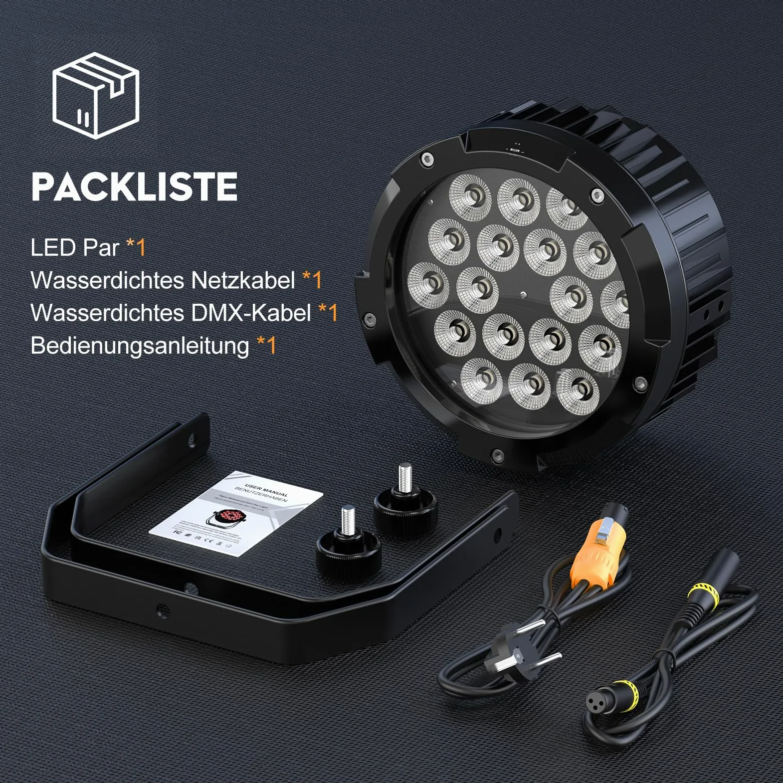 Impermeabile Par LED RGBWA+UV 6 in 1, 18 LED Luce di Scena con DMX-6/10CH y Efectos Estroboscópica, Illuminazione Palco per Discoteche, Matrimoni, Bar, Spettacoli, Piscina