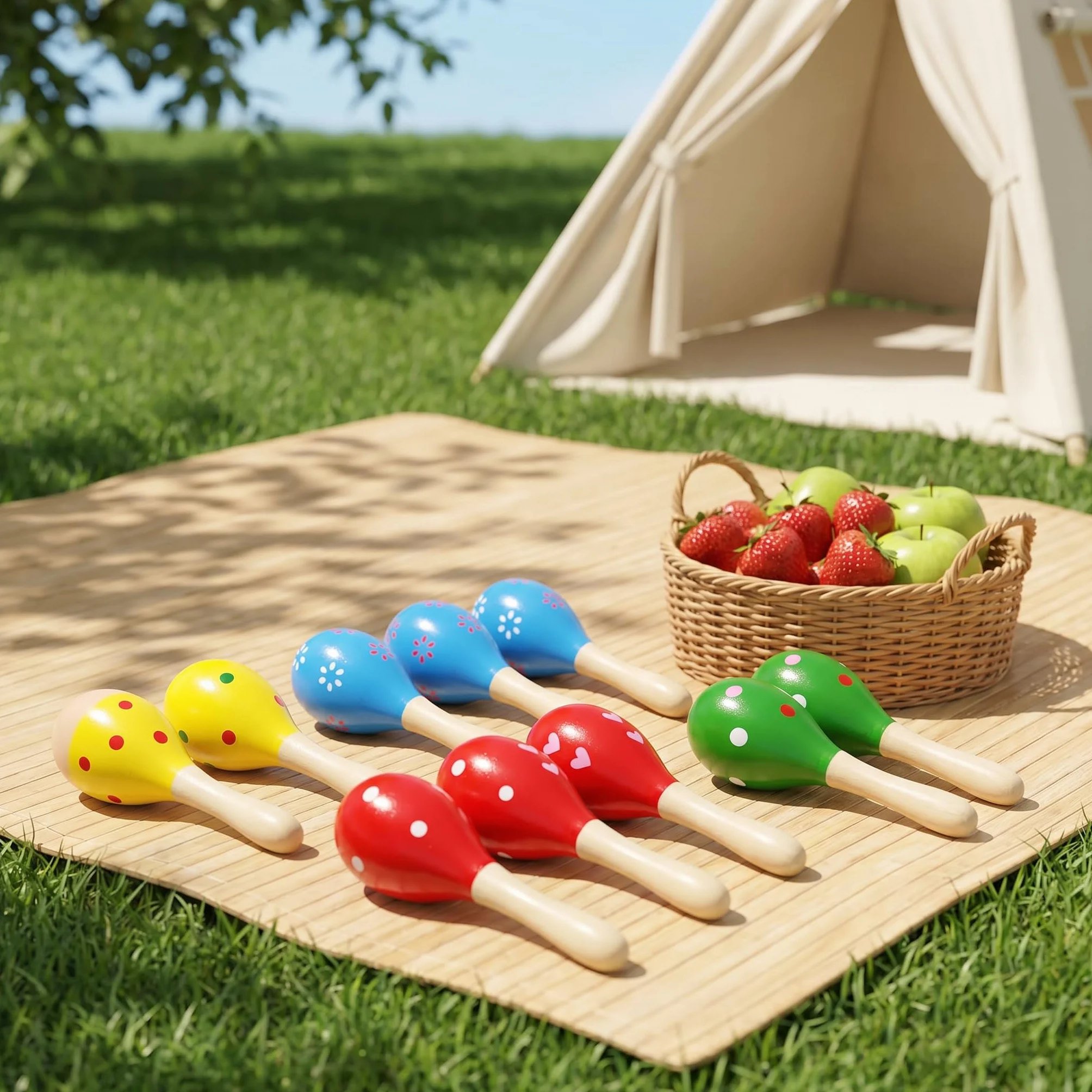 12 Pezzi Maracas Strumento Musicale, 12cm Maracas in Legno per Bambini, Mini Maracas Legno, Shaker Strumenti Musicali per Bambini Adulti
