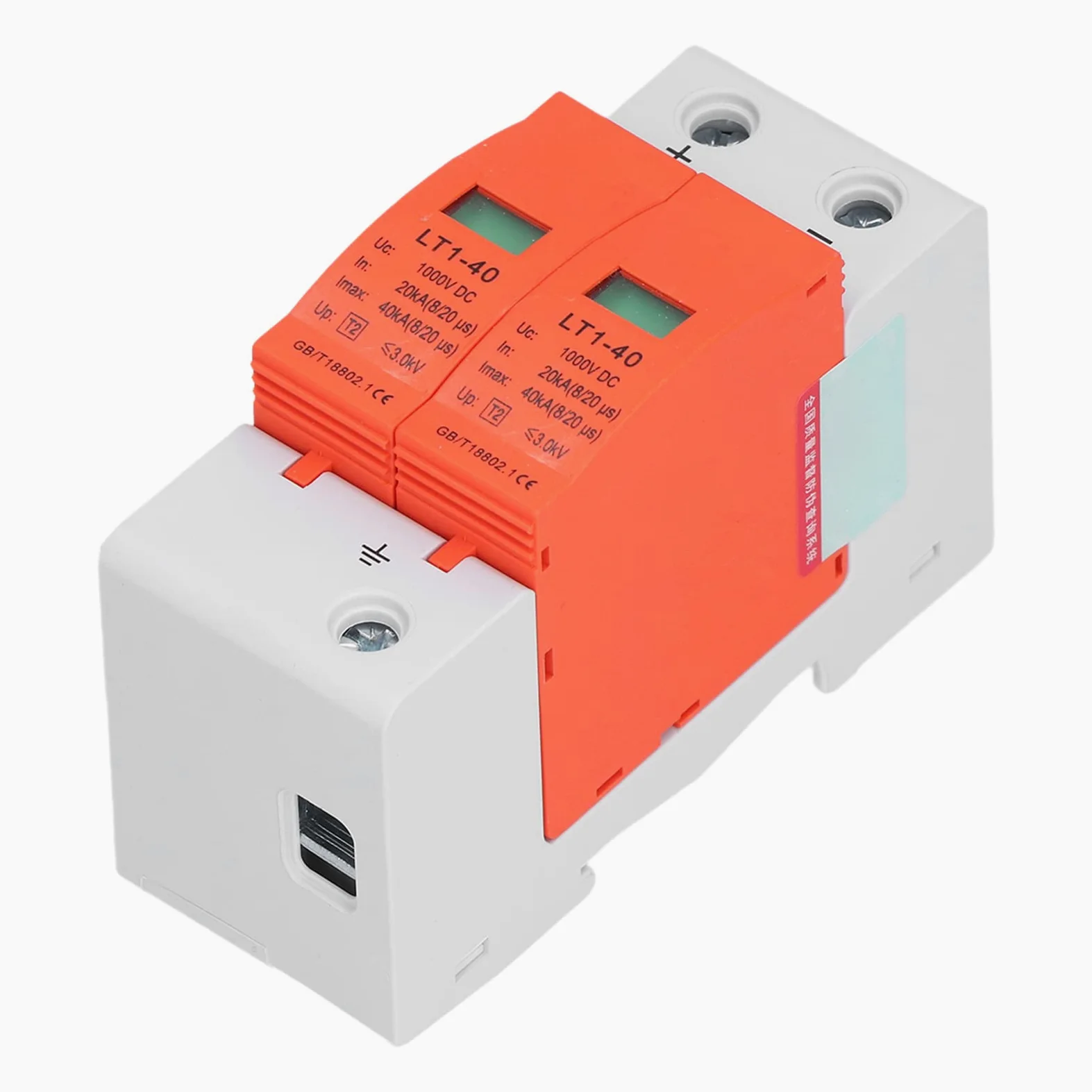 Arrestatore di Sovratensione 2P, Protettore Fotovoltaico DC 1000V 20-40KA LT1-40 - Protezione Affidabile, Installazione Facile su Guida DIN, Ideale per Impianti Fotovoltaici