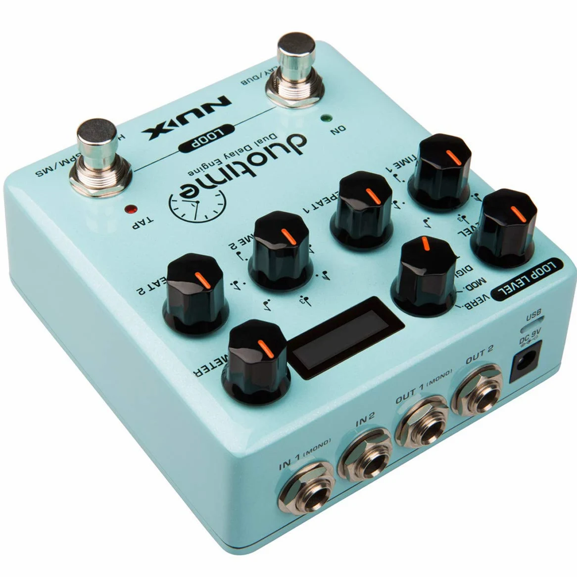 NUX Duotime - Pedale di ritardo stereo con tempo indipendente, ritardo analogico, eco a nastro, ritardo digitale, ritardo di modulazione e ritardo verbo