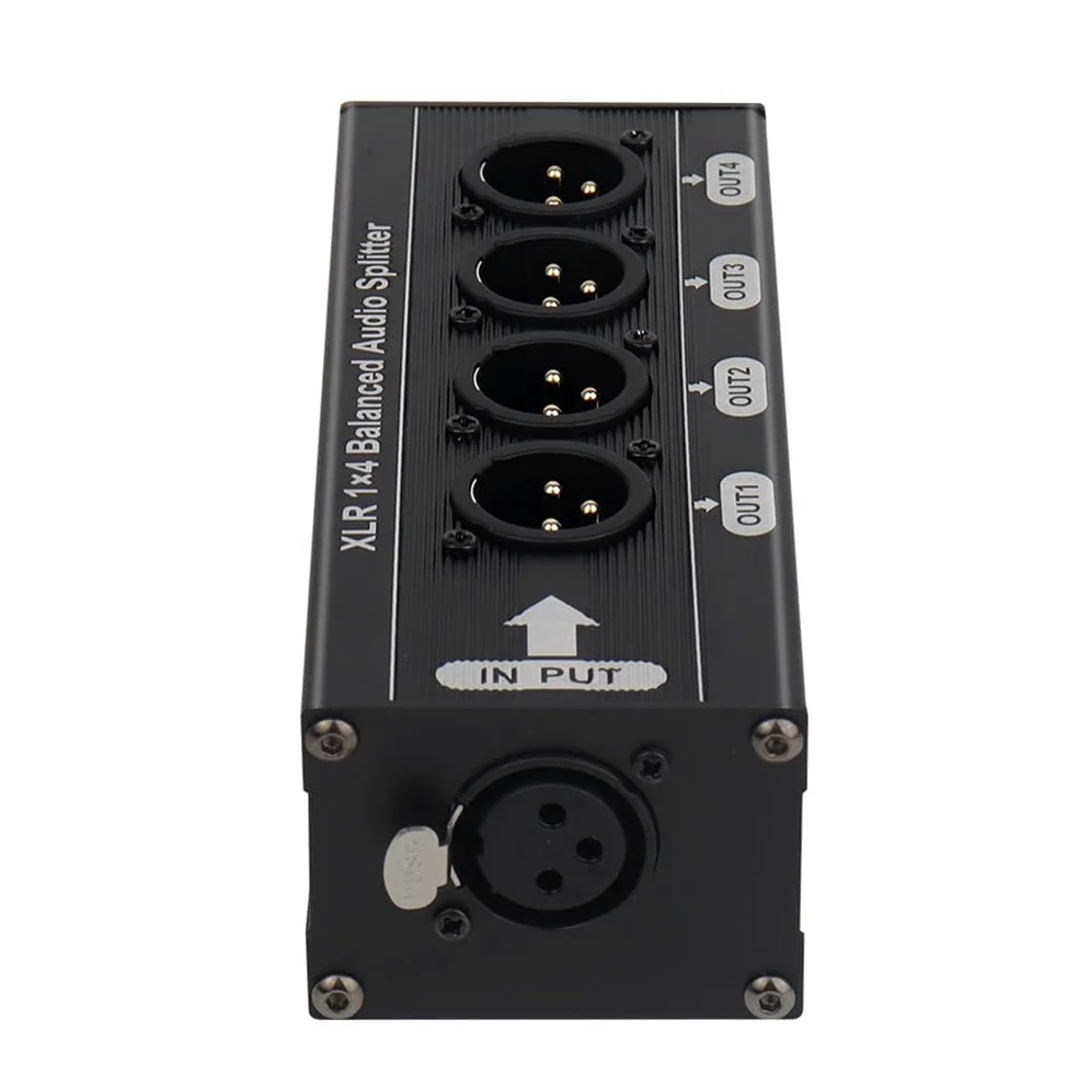 Splitter audio XLR bilanciato, 1 x 4, 3 pin, 1 ingresso in 4 uscite, scatola alimentazione