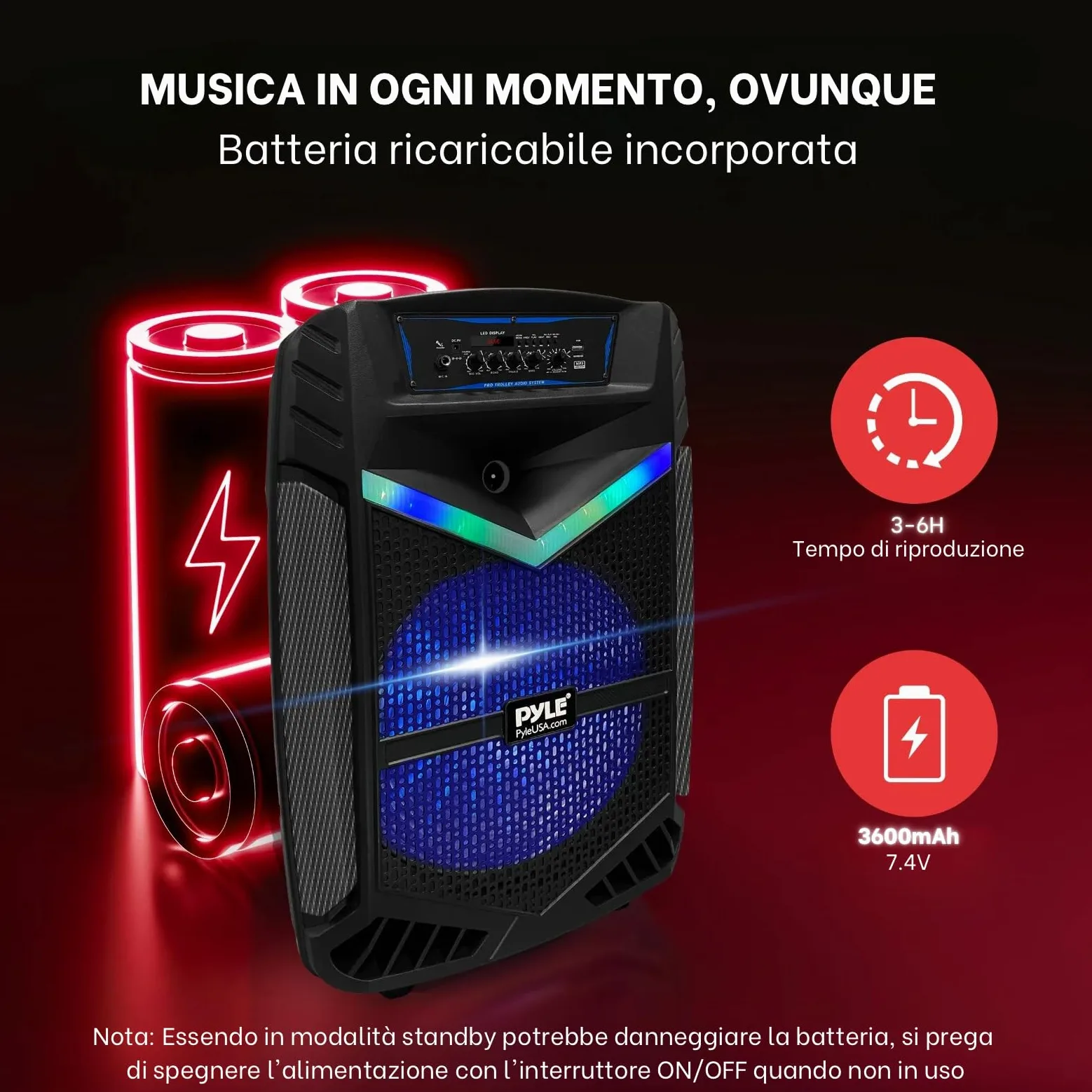 Pyle Speaker Bluetooth Portatile da 1200 Watt con Subwoofer da 38,1 cm e Tweeter da 2,54 cm, Funzione di Registrazione, Ingresso Microfono, Luci da Festa, USB/SD, Radio