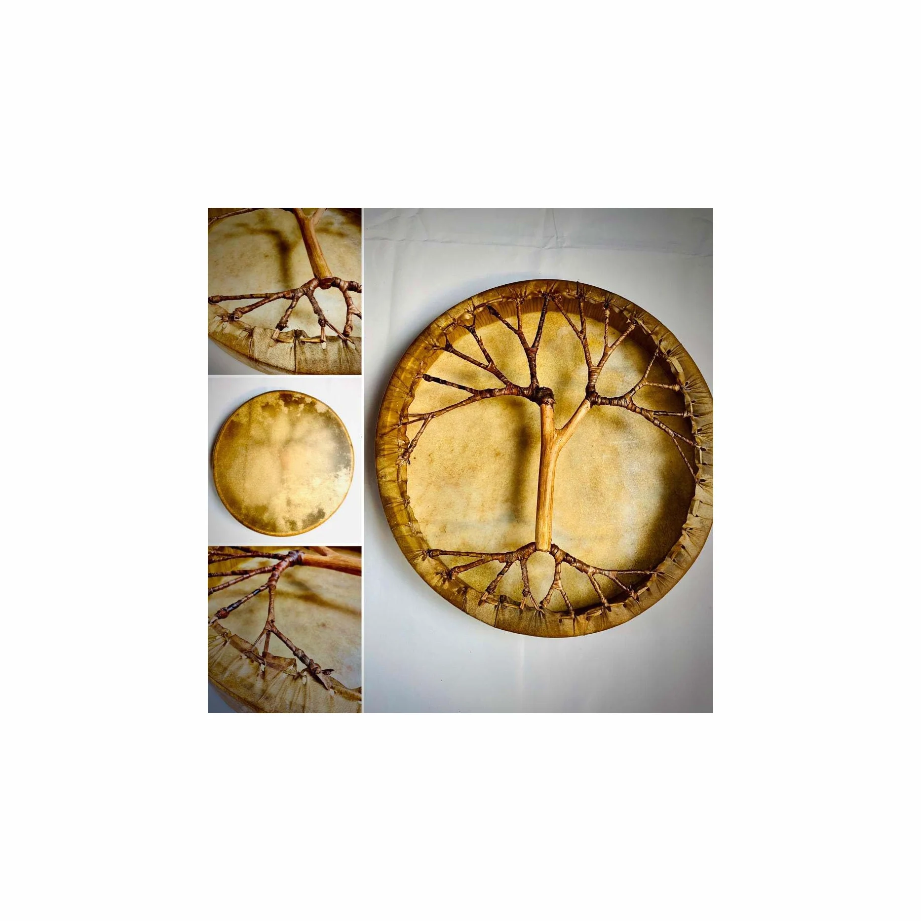 Tamburo per sciamano, pelle di capra, Ø 40 cm, con manico in stile albero, set rotondo Shaman Drum Goat Skin incluso bastone