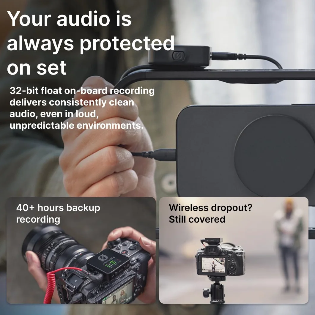RØDE Wireless PRO, sistema microfonico wireless compatto con timecode, registrazione integrata a 32-bit float, 2 microfoni lavalier e custodia di ricarica smart per filmmaking e creazione di contenuti