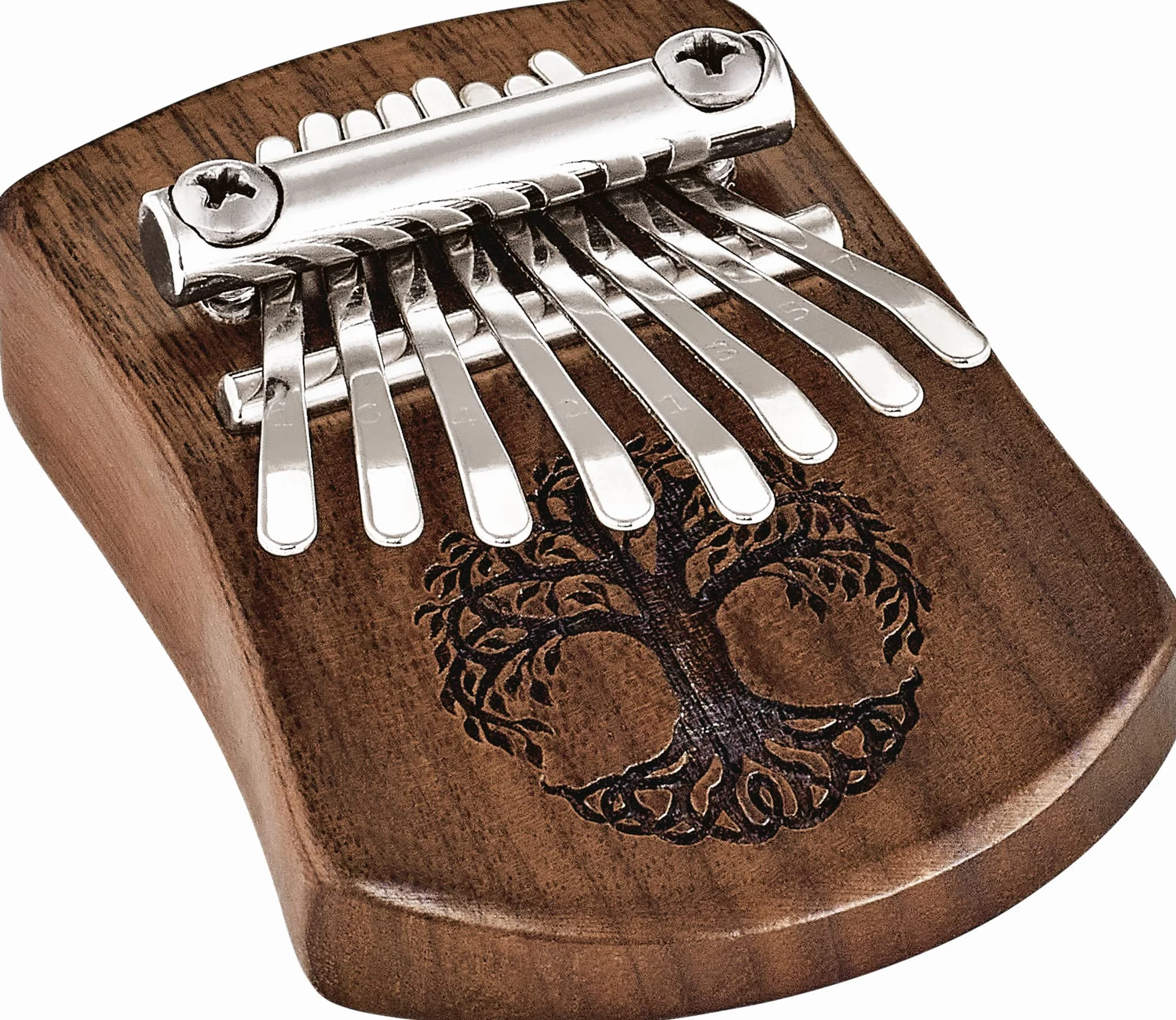 Sonic Energy Solid Body Kalimba – 8 note in C Major – Per Meditazione, Yoga e Percussioni – Legno di Noce Scuro, Tree of Life Relief (KL801TOL)