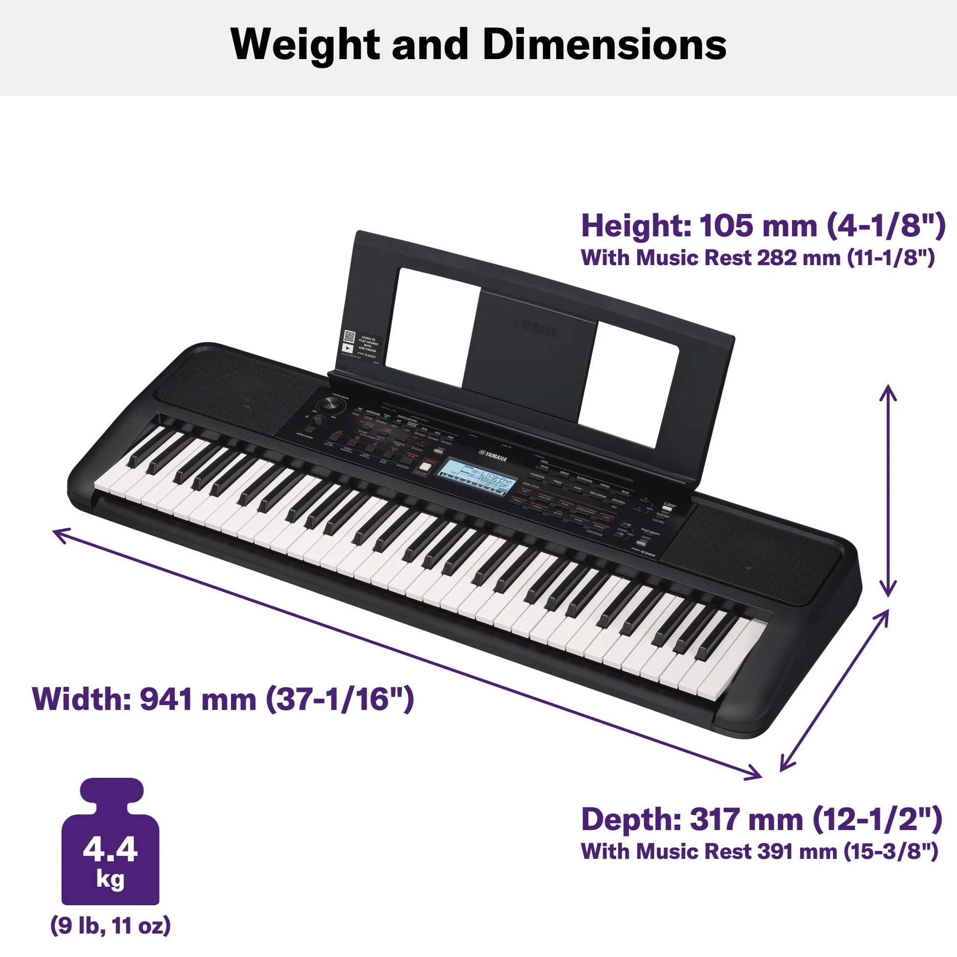 Yamaha PSR-E383 Tastiera Portatile per Principianti, 650 Voci Strumentali Autentiche e Tasti Sensibili al Touch con Polifonia a 48 Note, Include 2 Lezioni Online con Yamaha Music School Teacher