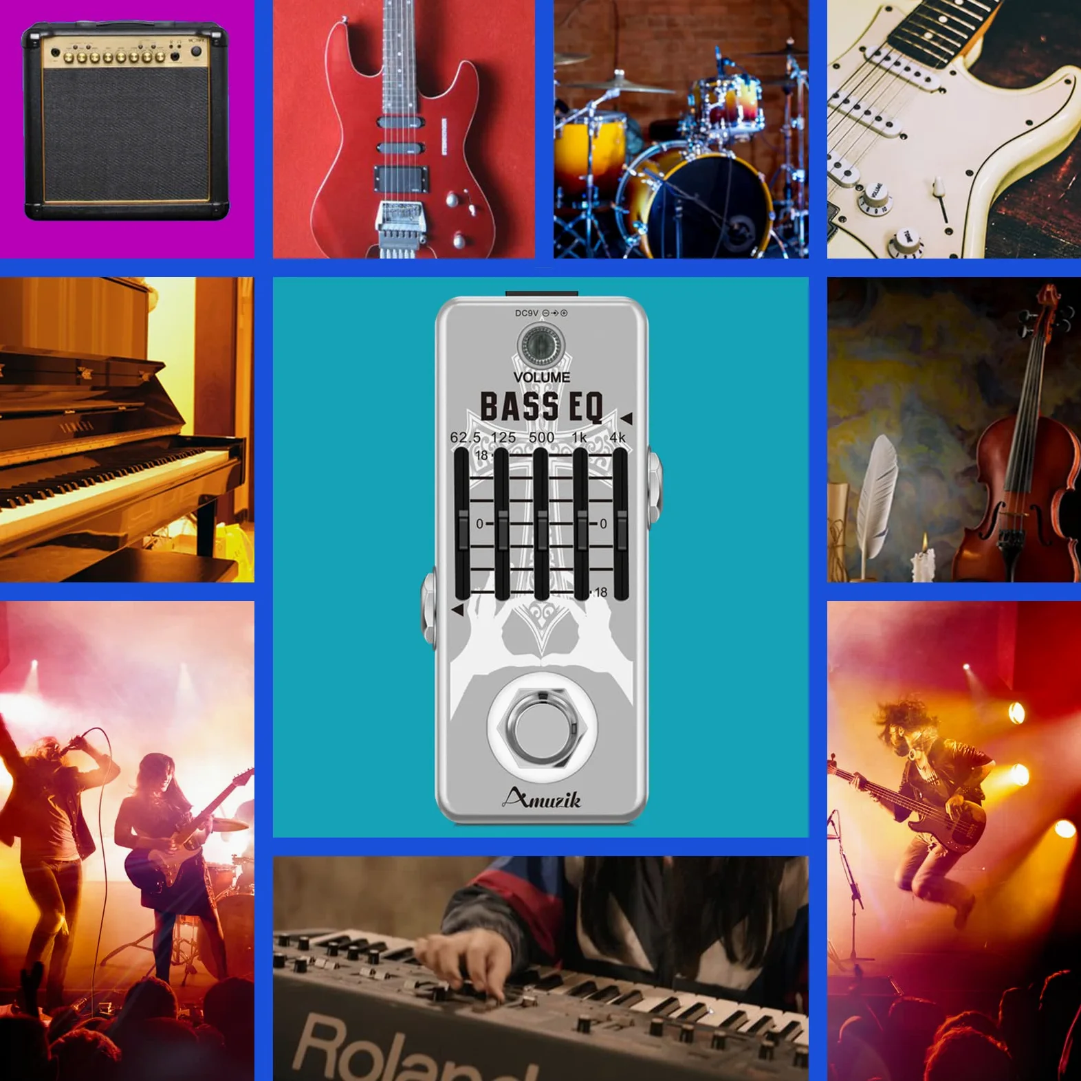Amuzik Bass EQ Pedal 5 Band Equalizer Pedals For Bass Guitar With 5 Band Graphic Mini Size True Bypass