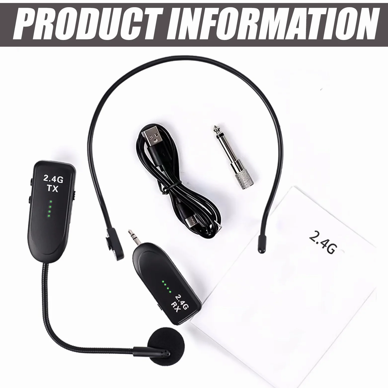 Microfono Wireless Headset: Microfono Wireless Ricaricabile 2,4G UHF, Microfono Senza Fili Headset con Portata di 30M, Microfono da Testa e Palmare 2 in 1 per Insegnamento