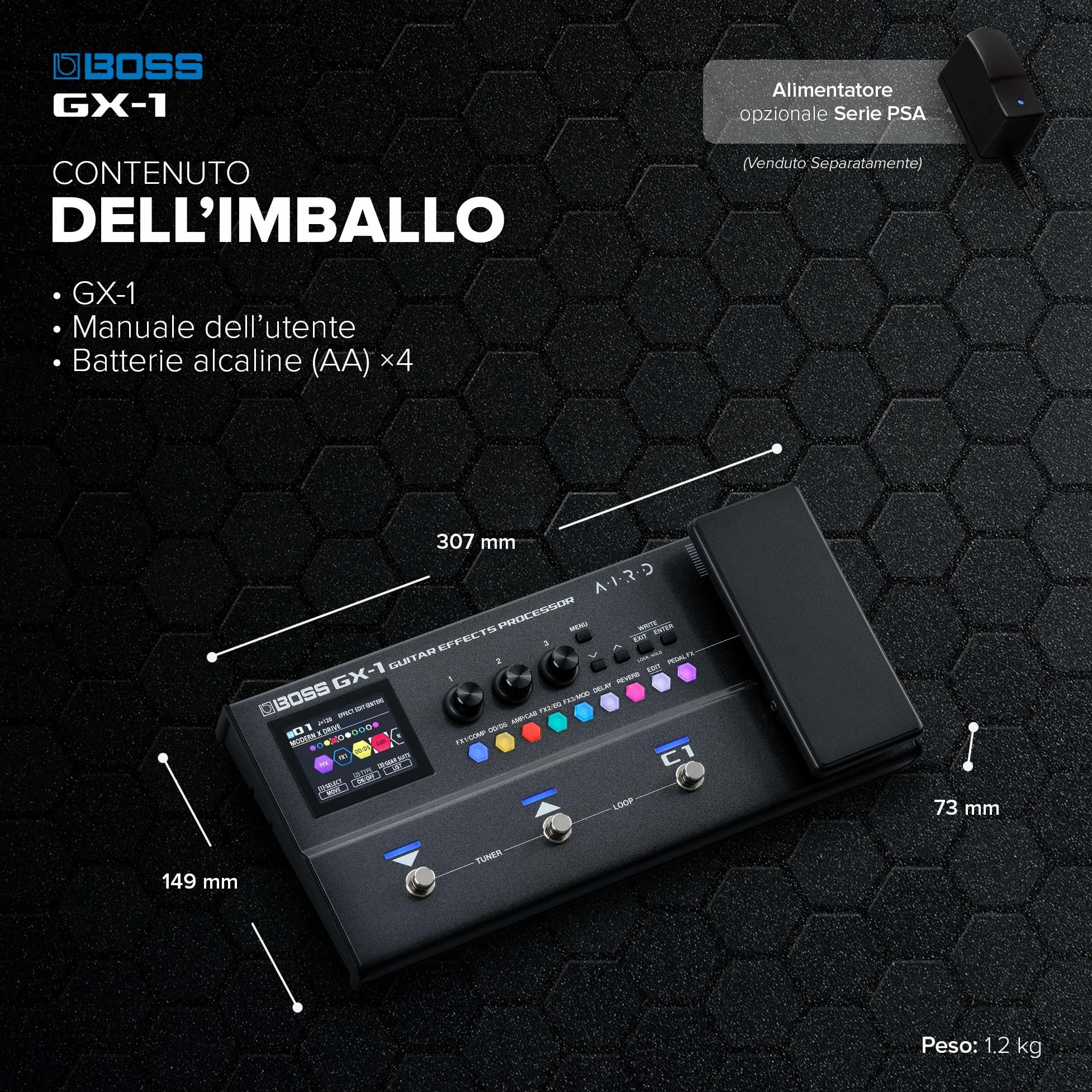 BOSS GX-1 | Processore di effetti per chitarra ultra-portatile | Ricco di ampli ed effetti iconici | Generatore sonoro AIRD di alta qualità | Ideale per i chitarristi principianti