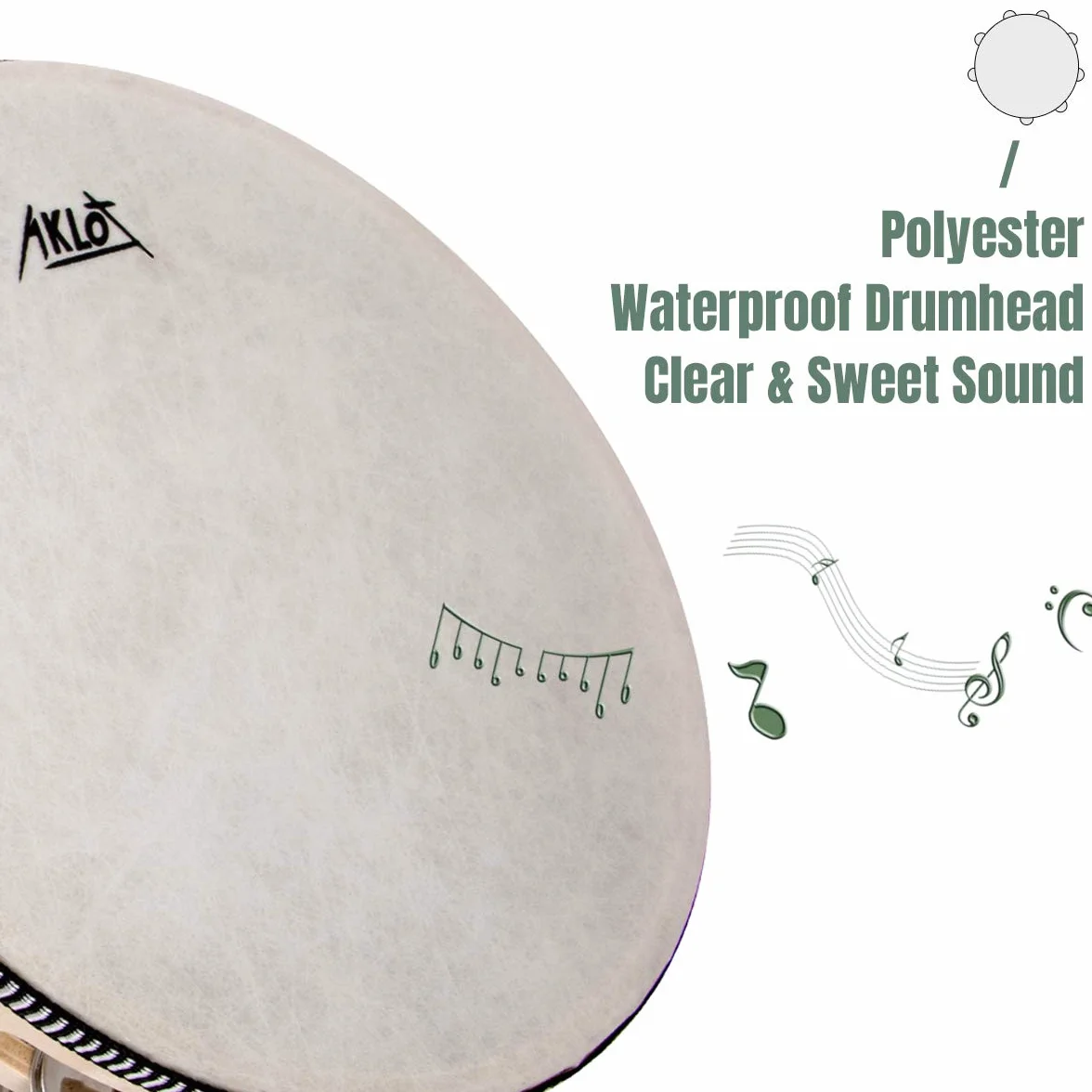 AKLOT 25cm tamburello tenuto 10 pollici in mano tamburello doppia fila campana di metallo Jingles faggio strumento musicale educativo a percussione di ballo e accompagnamento di canzoni