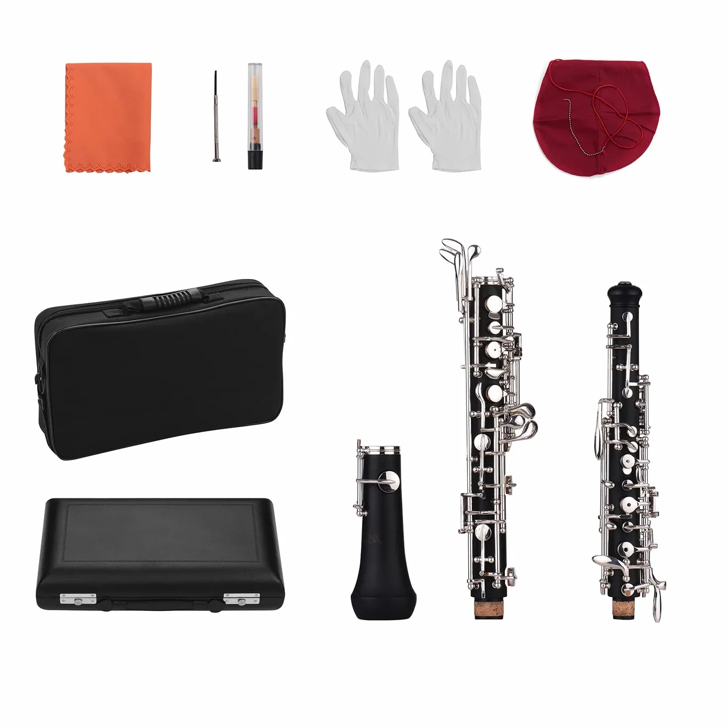 Oboe C Key Chiavi Nichelate stile Semiautomatico Strumento a Fiato con Quanti Oboe Reed Custodia in Pelle Borsa per il Trasporto Cacciavite in Panno per la Pulizia