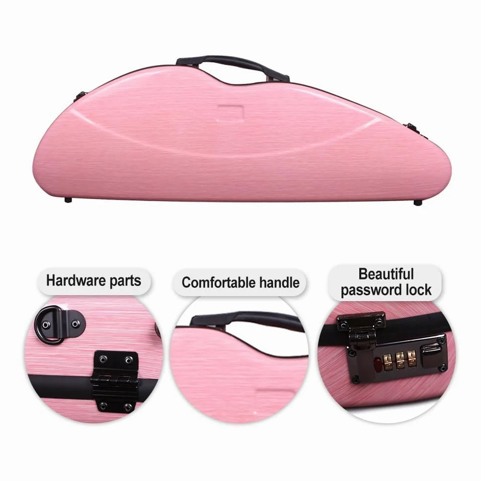 yinfente Custodia per violino 4/4 Full Size 1.9kg In Fibra di Carbonio Mezzo Rotondo Forma Viloin Bag Con Cinturino Combinazione Blocco E Accessori Borsa Rosa