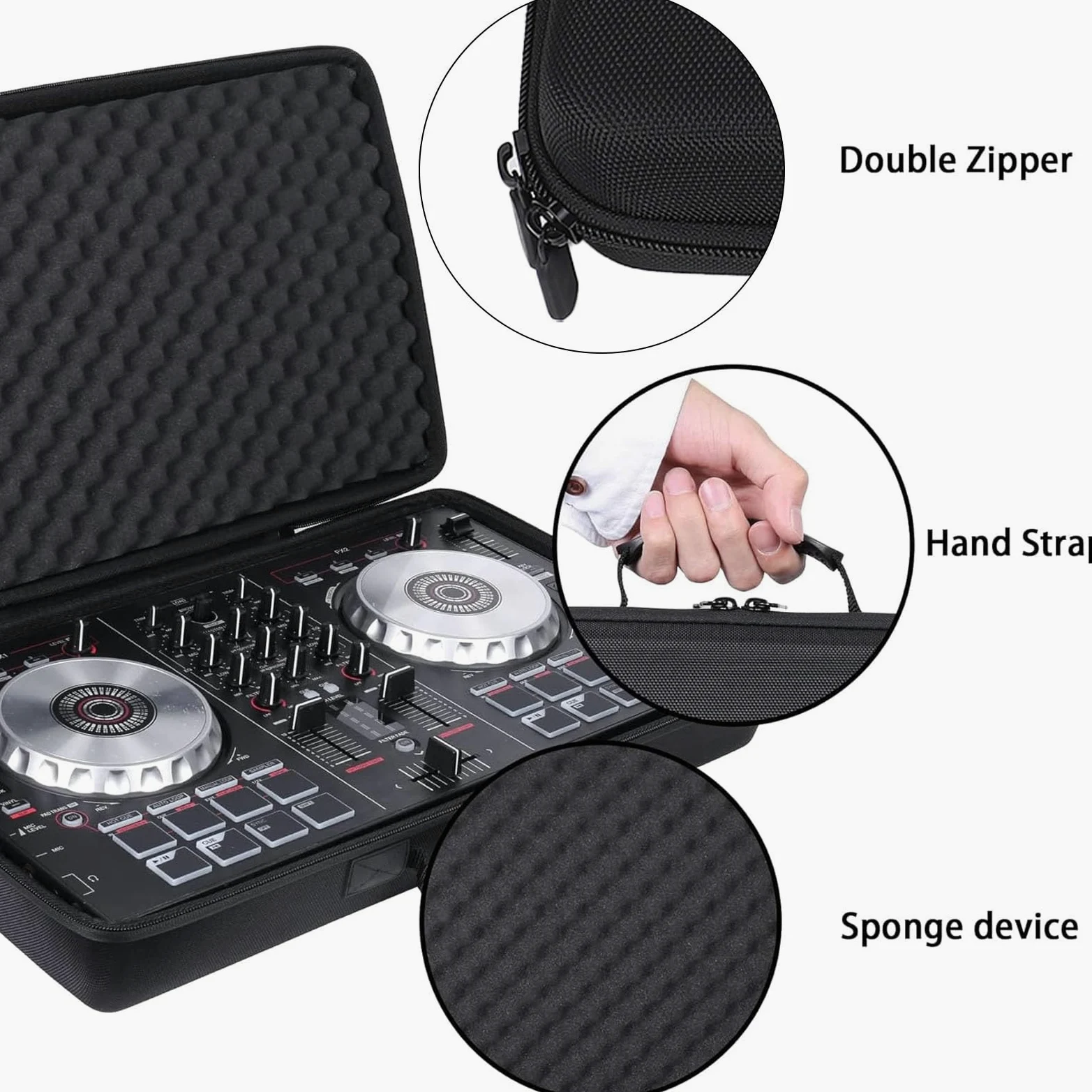 Borsa di Trasporto Portatile, Dual Zipper DJ Controllo di Stoccaggio del Controller con Tampone di Stoccaggio di Spugna Buffer EVA,40 x 25 x 8cm / 15.7 x 9.8 x 3.1in