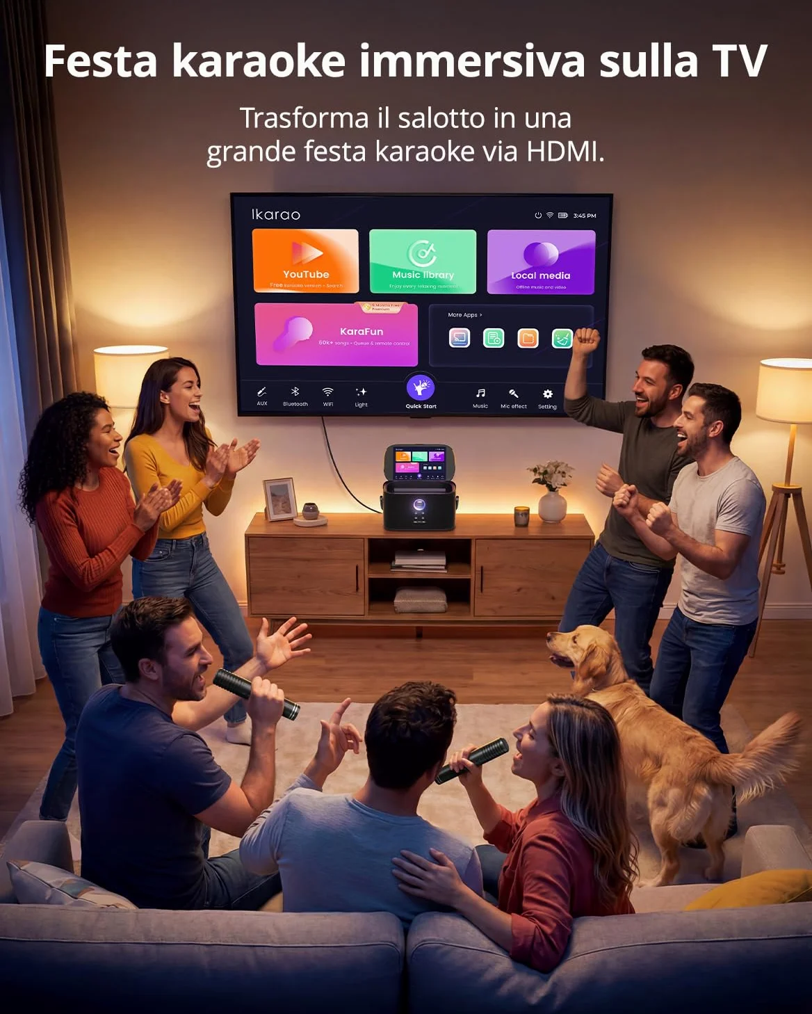 Karaoke con Microfono Portatile, Professionale Completo Per TV, Potenza 140W, Bluetooth, App Karafun, LED luci,Ideale per Feste, HDMI per i Testi (Shell S2)